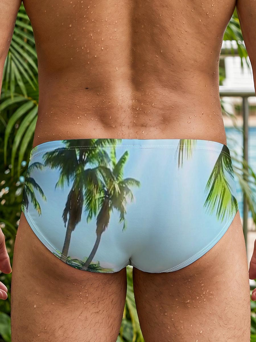 Tropical Paradise with Palm Trees and Crystal Clear Waters -  Men's swim trunks