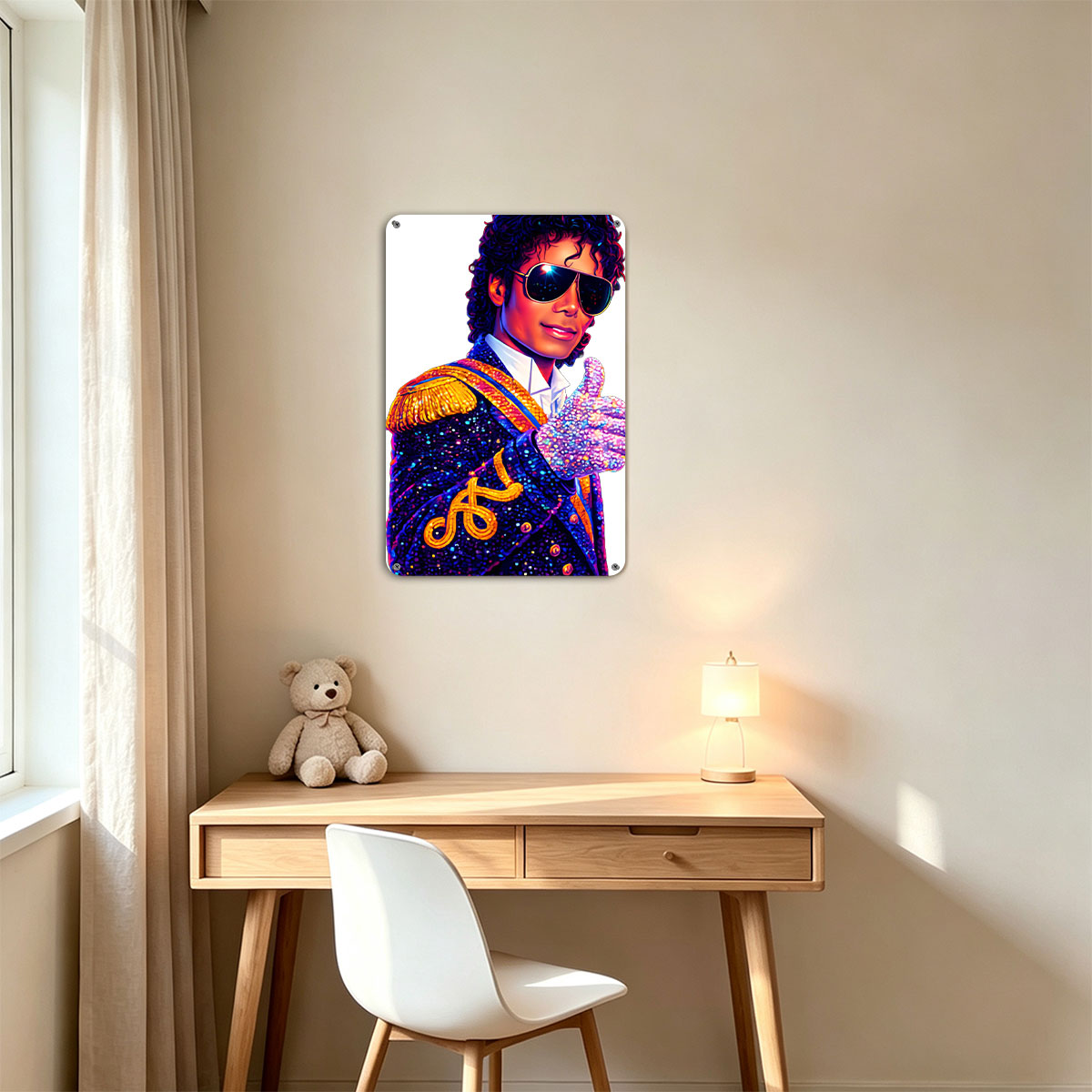 Michael Jackson in Iconic Military Jacket and Sunglasses, Giving a Thumb-Up Gesture - painting