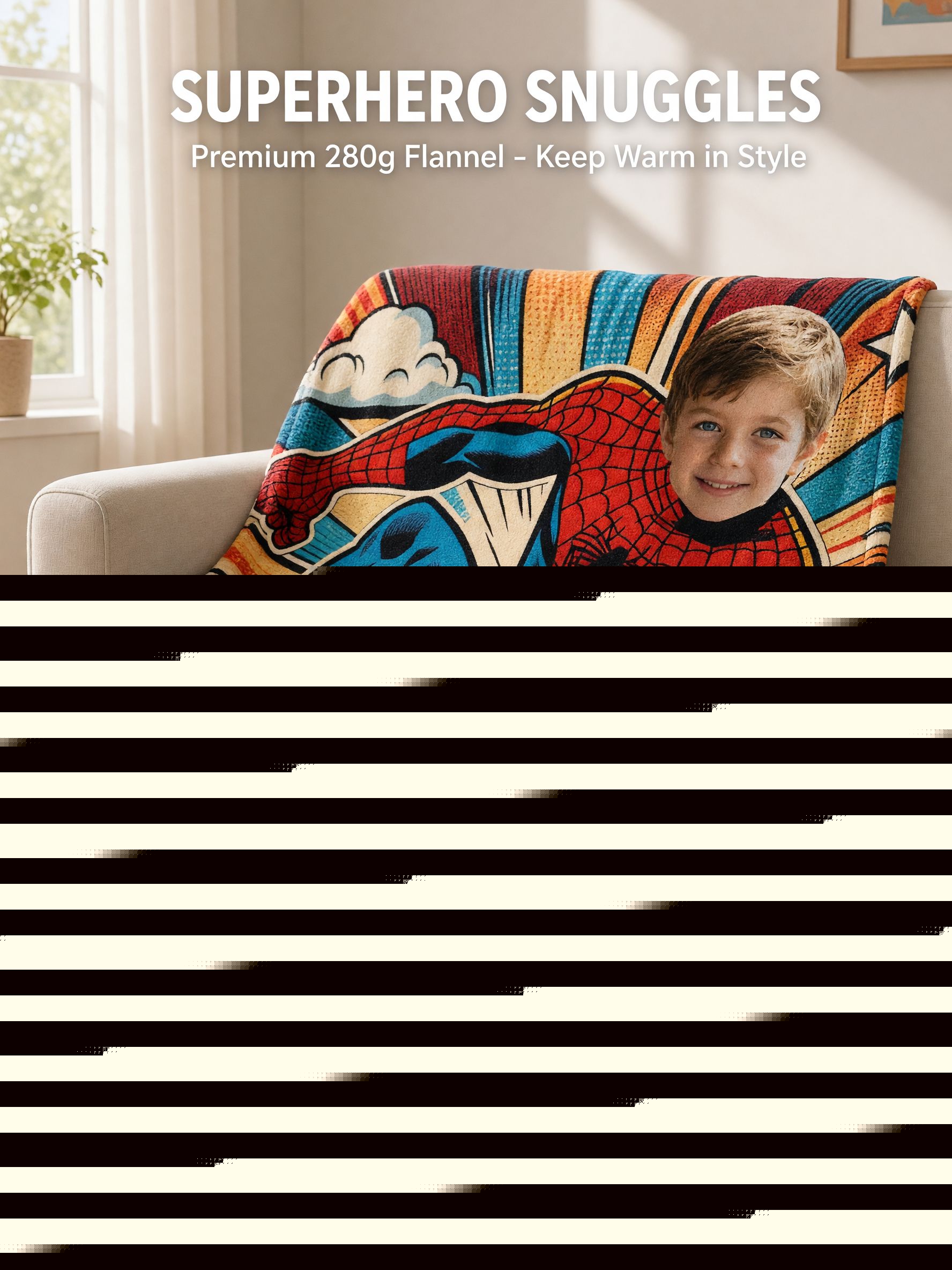 Custom Face Superhero Blanket Personalized Comic Book Flannel Throw Cozy Skin Friendly Fleece Bed Couch Gift for Kids