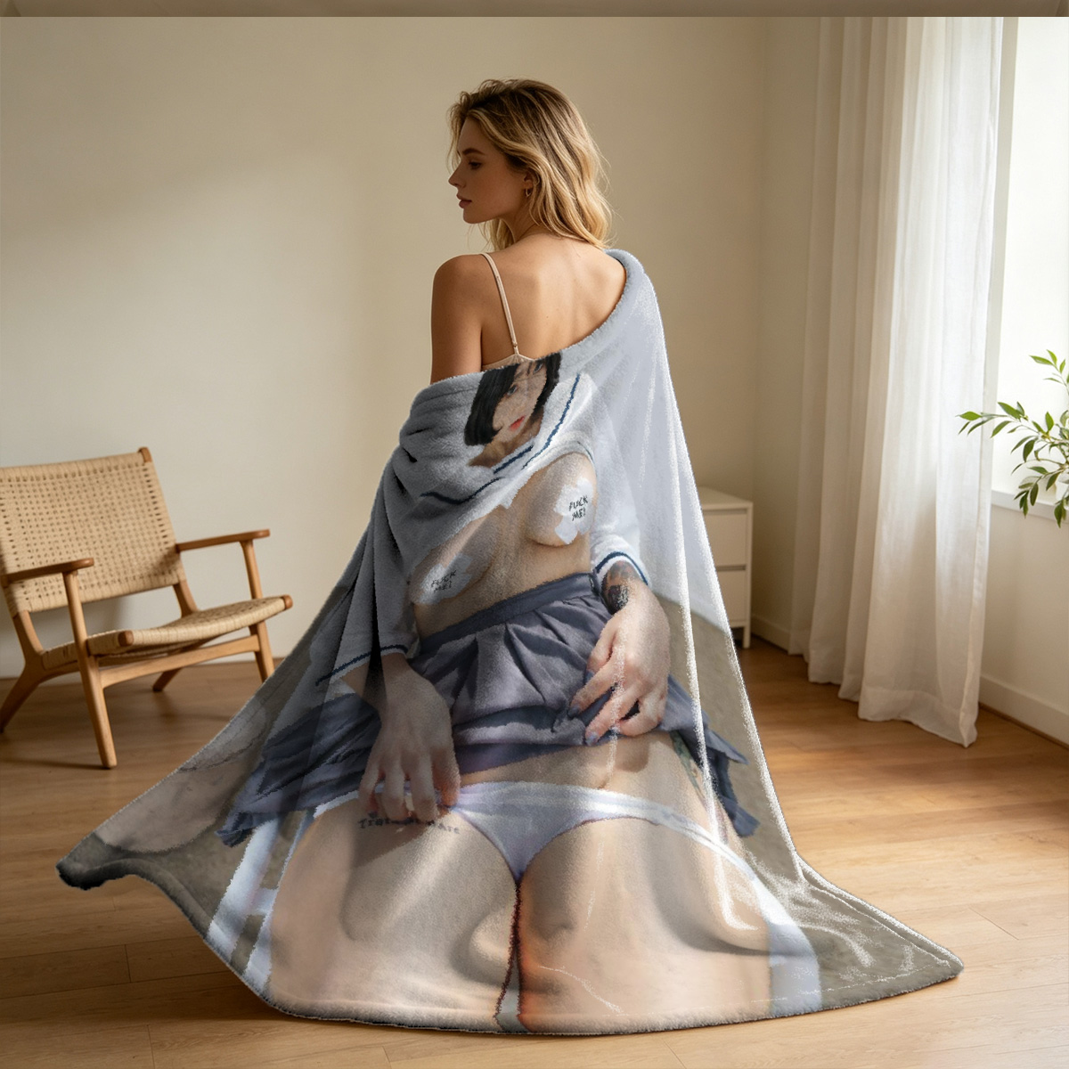 Naked Katy Perry Sitting on a Bar Stool in High Heels - Blanket