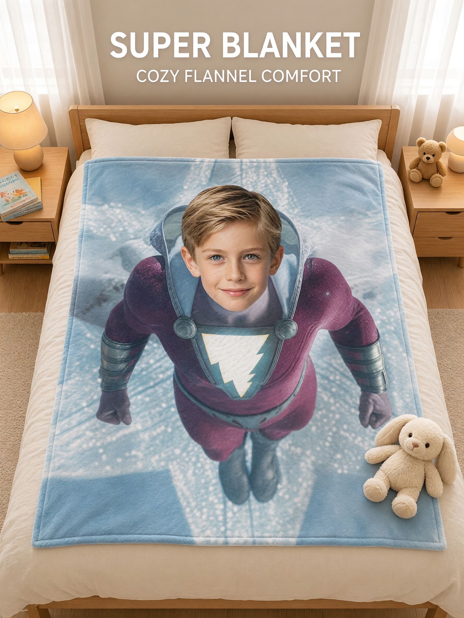 Custom Superhero Face Photo Blanket Ultra Soft Flannel Fleece Throw Personalized Hero Gift for Kids and Family