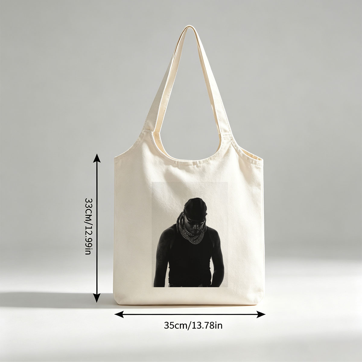 Lil Wayne in a striking black and white portrait wearing a bandana, sunglasses, and a thick chain necklace. - Canvas shoulder bags/