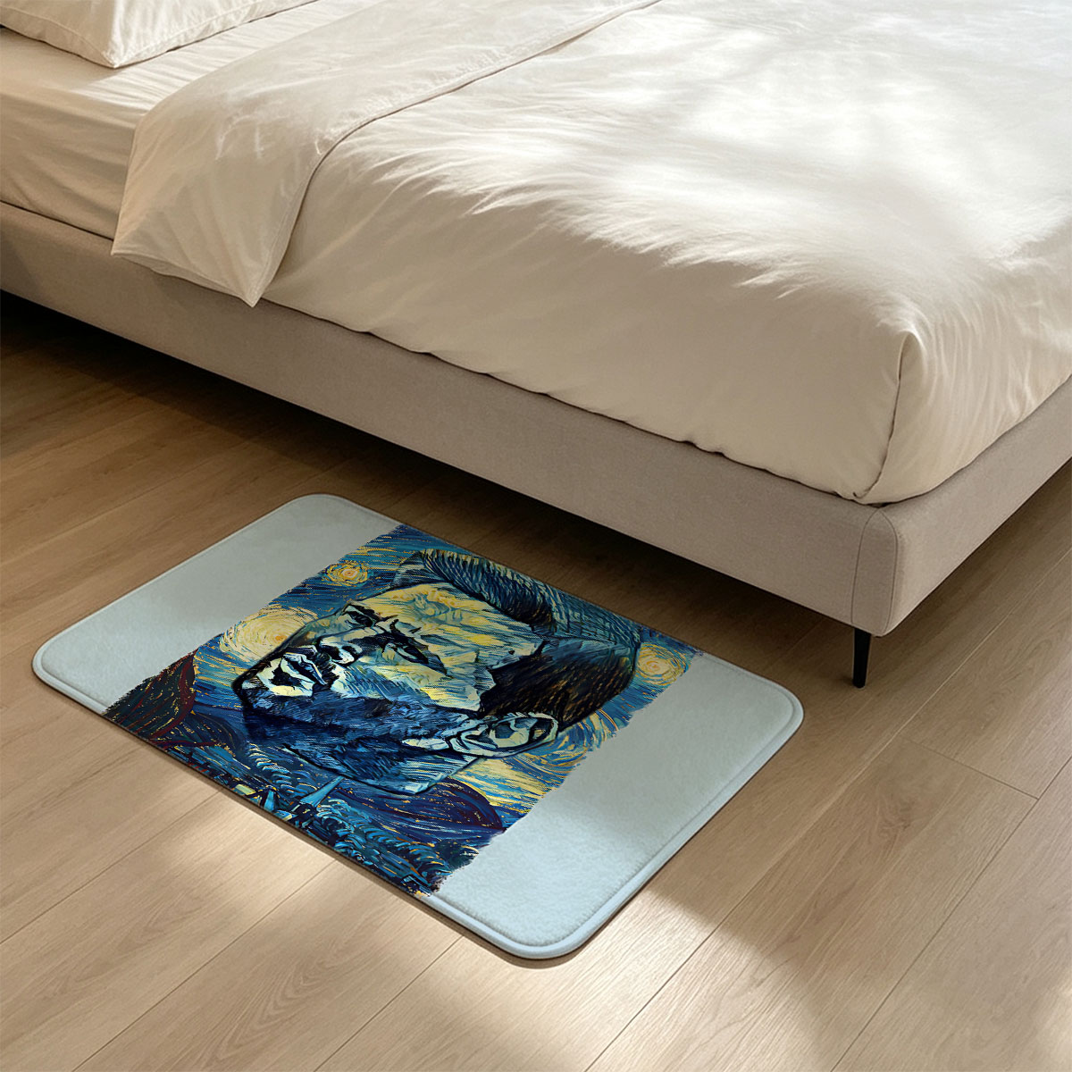Vincent van Gogh Portrait in Starry Night Style - Flannel floor mat