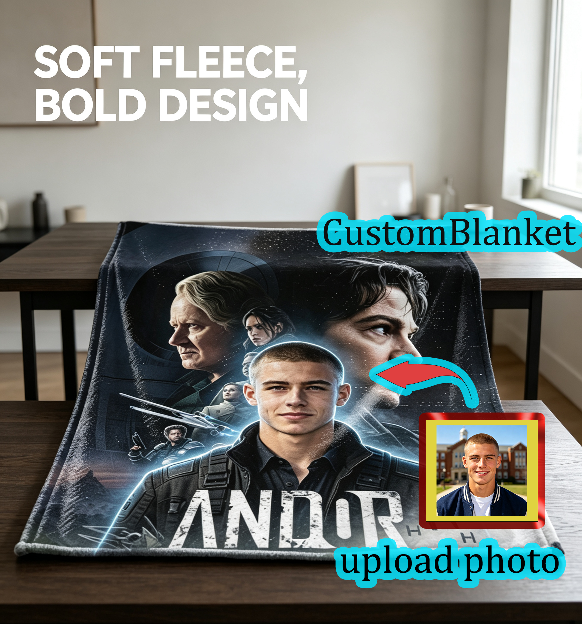 Custom Face Blanket Andor Star Wars Series Flannel Blanket for Fans and Collectors – Perfect Gift or Giveaway for Movie Enthusiasts