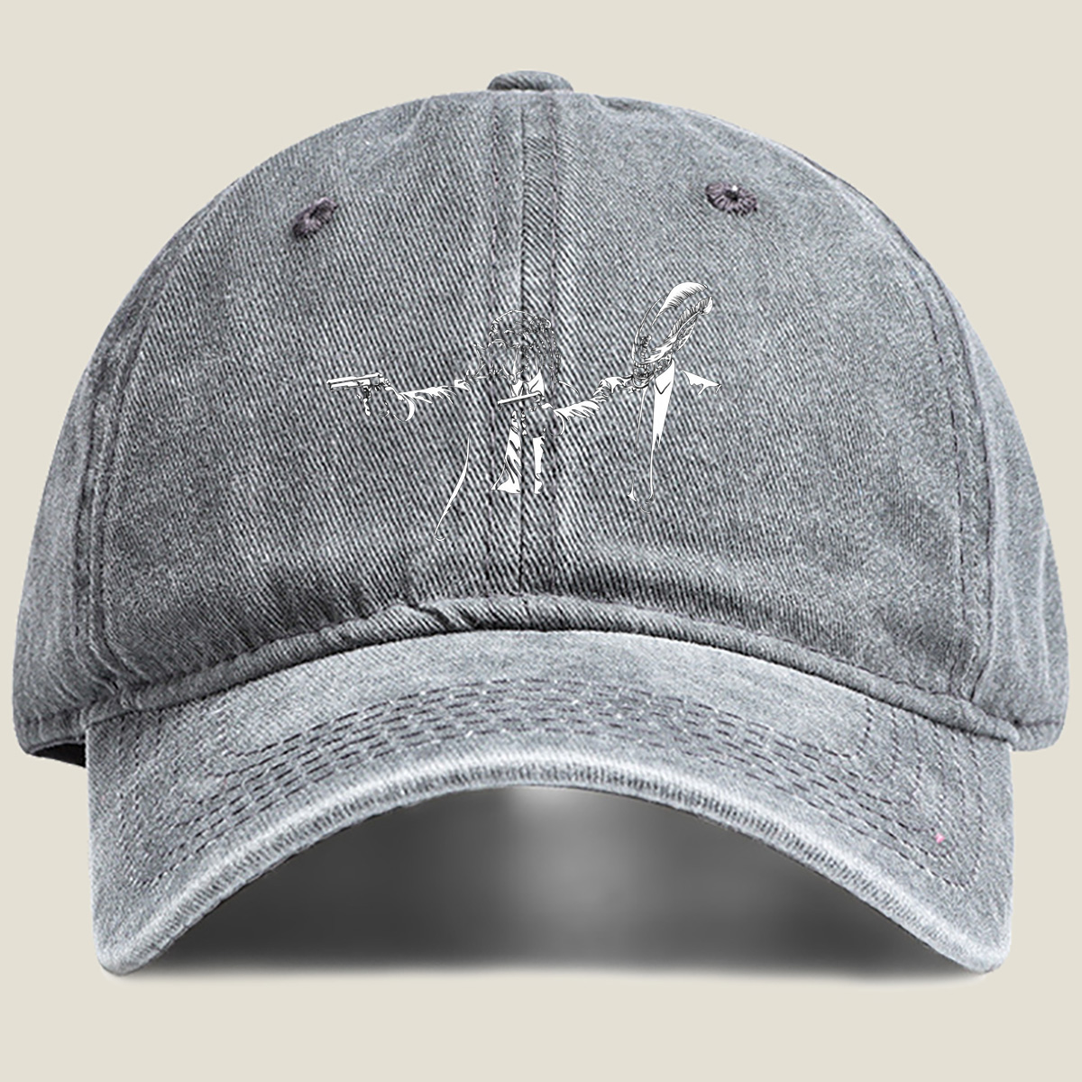 Predator and Alien in Suits with Pistols - Washed Denim - Baseball Cap