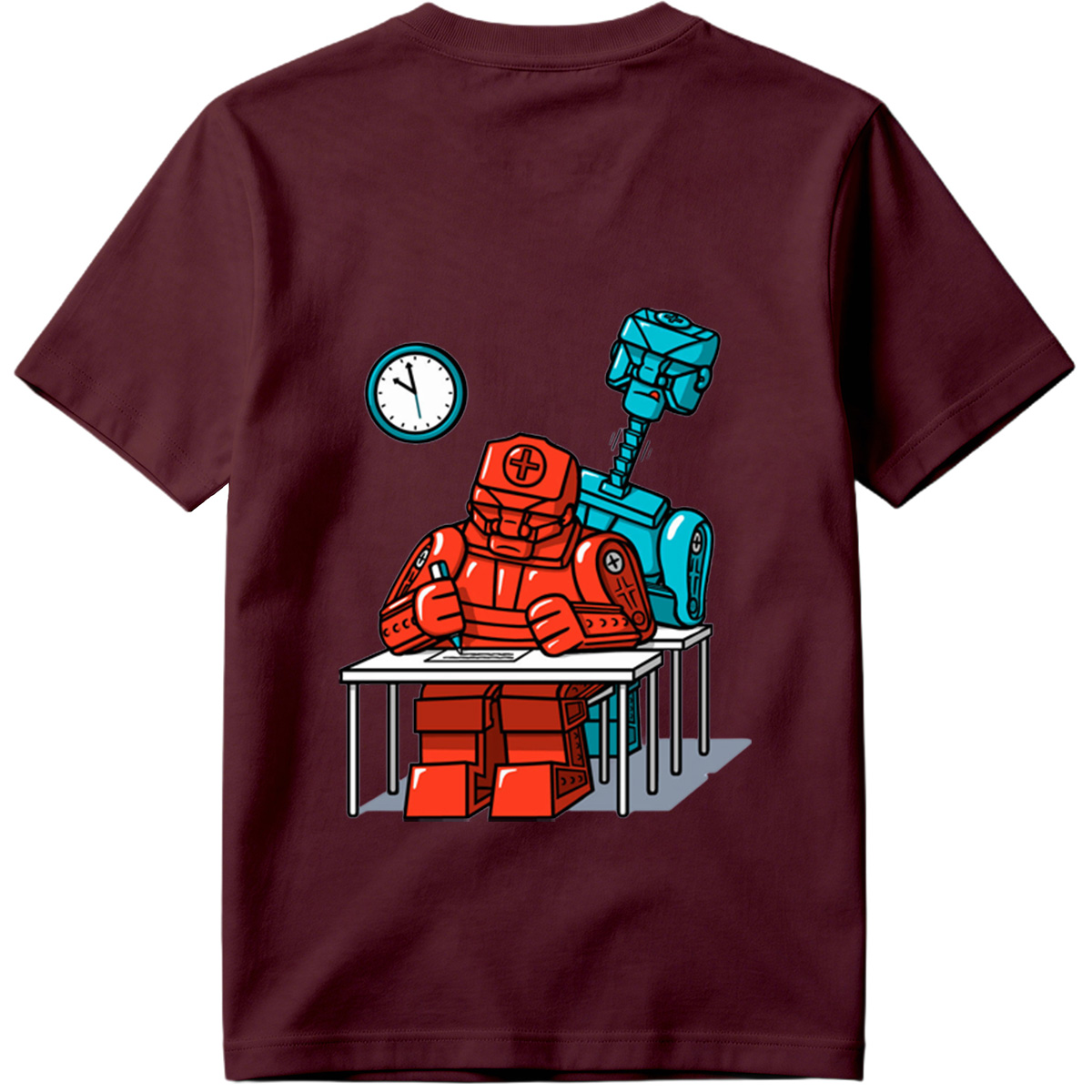 Red Robot Student at Desk with Blue Robot Friend - Tee