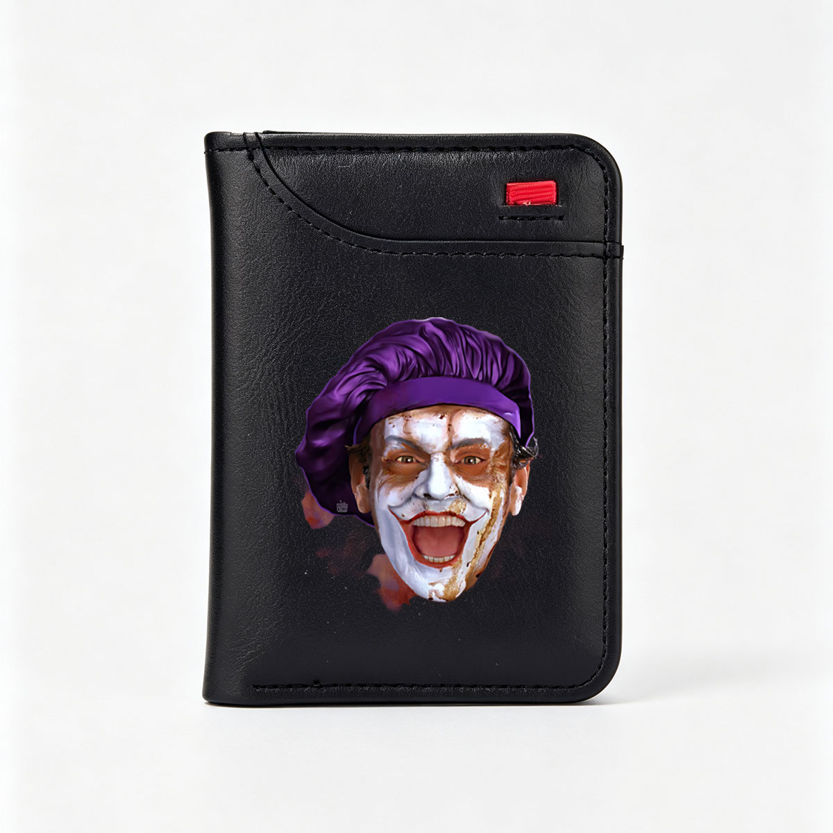 Joker with Purple Hat and Distorted Smile - Vertical Style Wallet