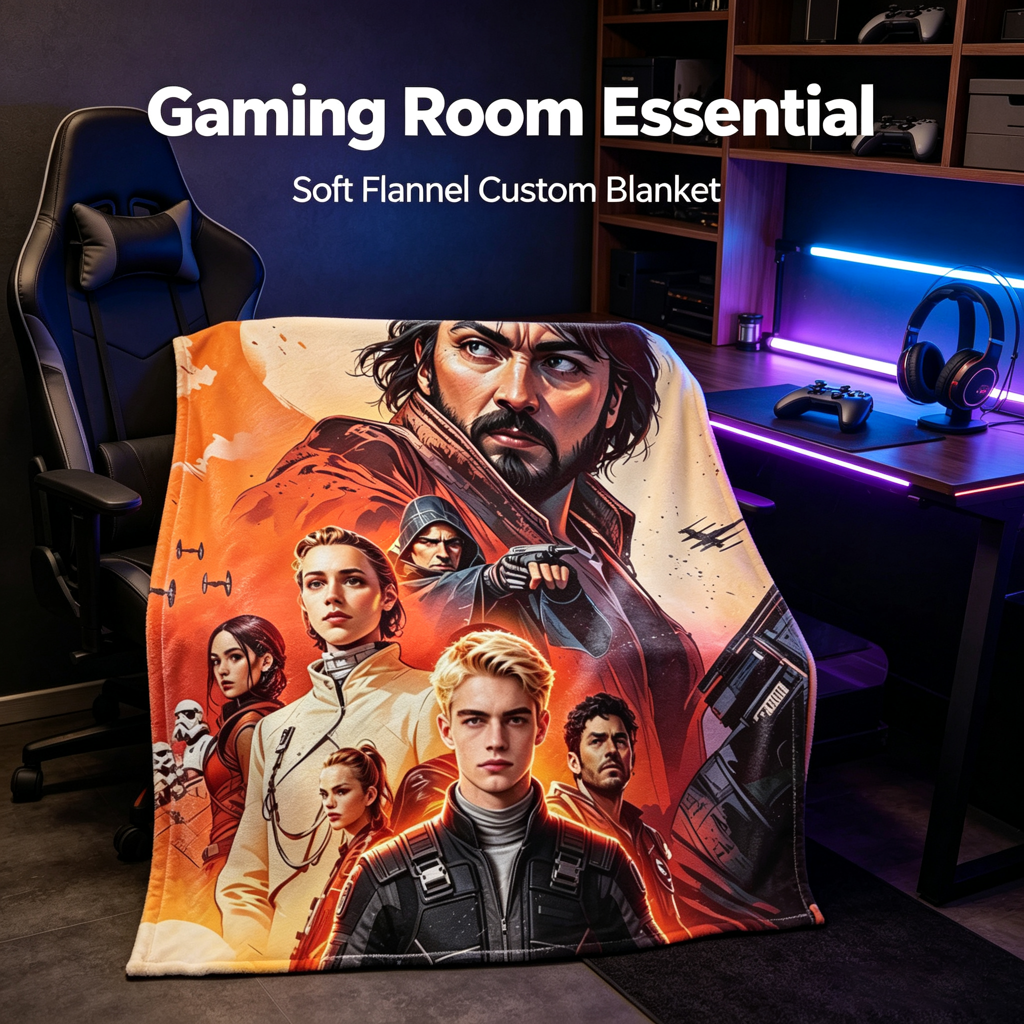 Custom Face Blanket Star Wars Character Portrait Flannel Blanket Perfect for Fans and Collectors Ideal Gift or Giveaway Item