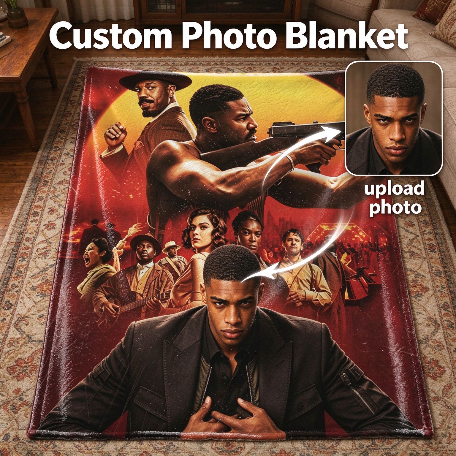 Custom Photo Flannel Blanket Personalized Portrait Graphic Fleece Throw Anti-Pilling Cozy Bed Couch Blanket Ideal