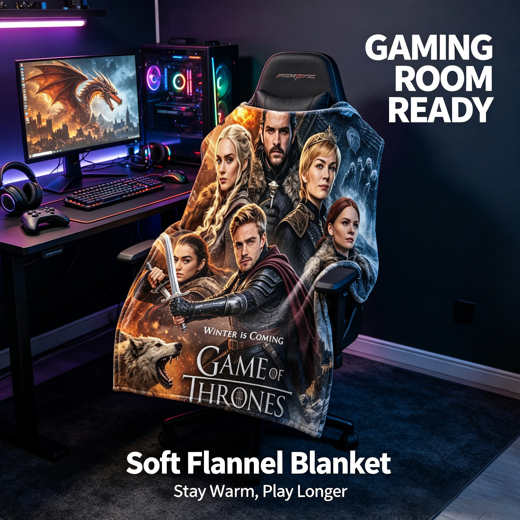Custom Face Blanket Game of Thrones Flannel Blanket for Couch or Bedding – Perfect Gift for Fans and Collectors