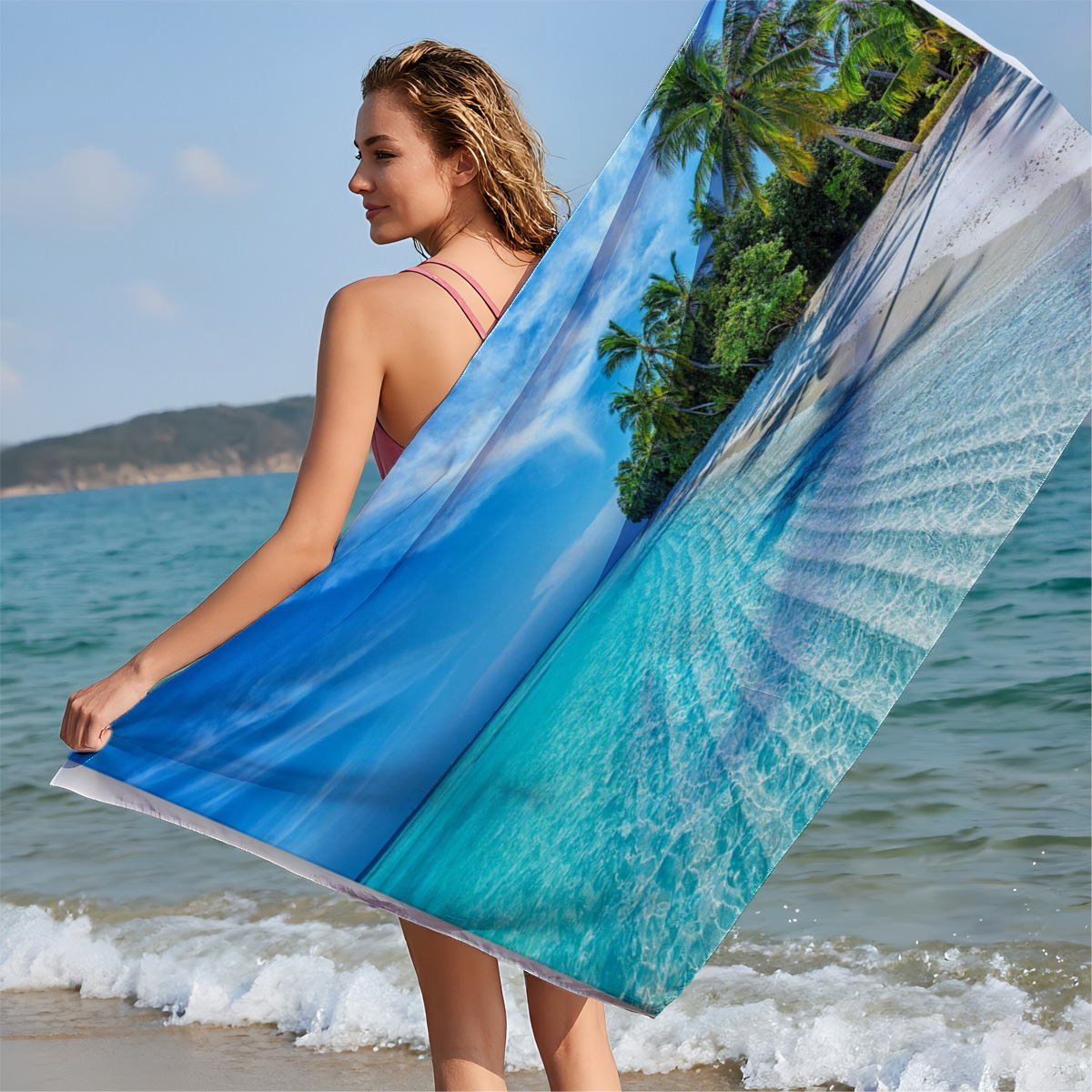 Tropical Beach with Crystal Clear Water and Palm Trees - Beach towels