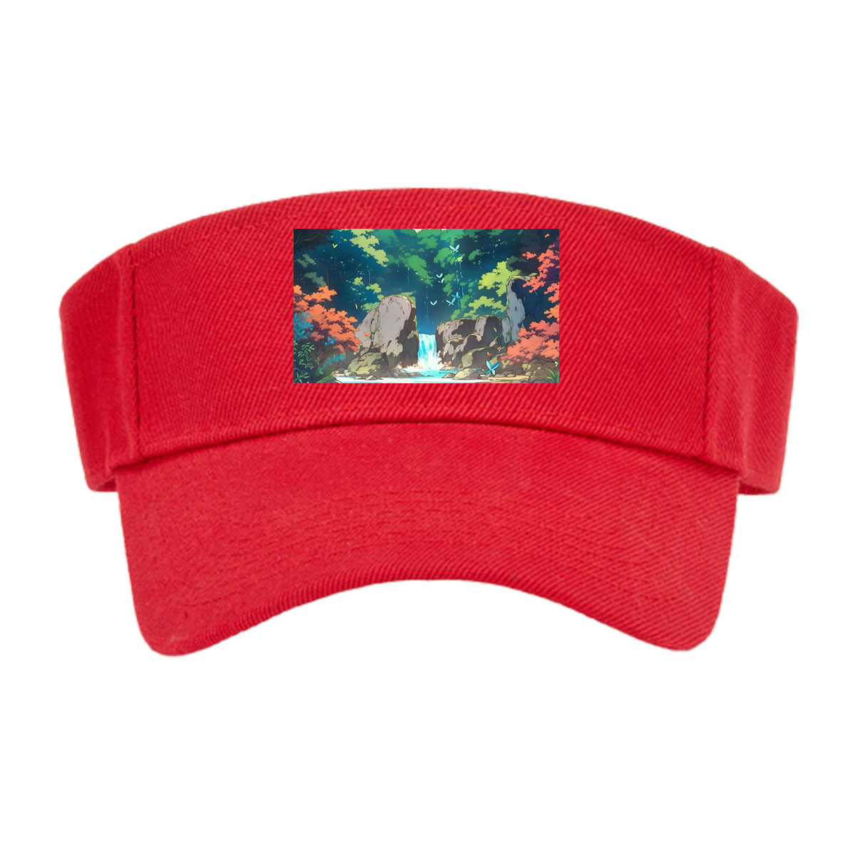 Serene Forest Stream with Waterfall and Butterflies -  Visor cap