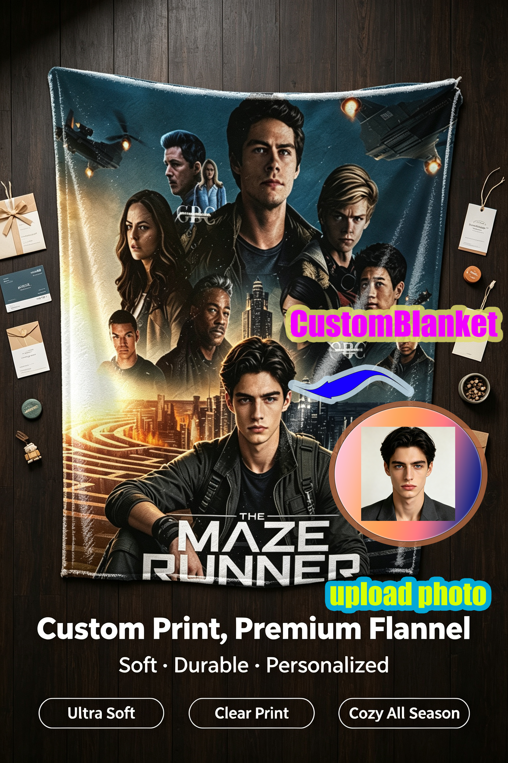 Custom Face Blanket The Maze Runner Trilogy Flannel Blanket Movie Character Portrait Soft Cozy Throw Blanket Perfect for Fans Home Decor Gift or Giveaway