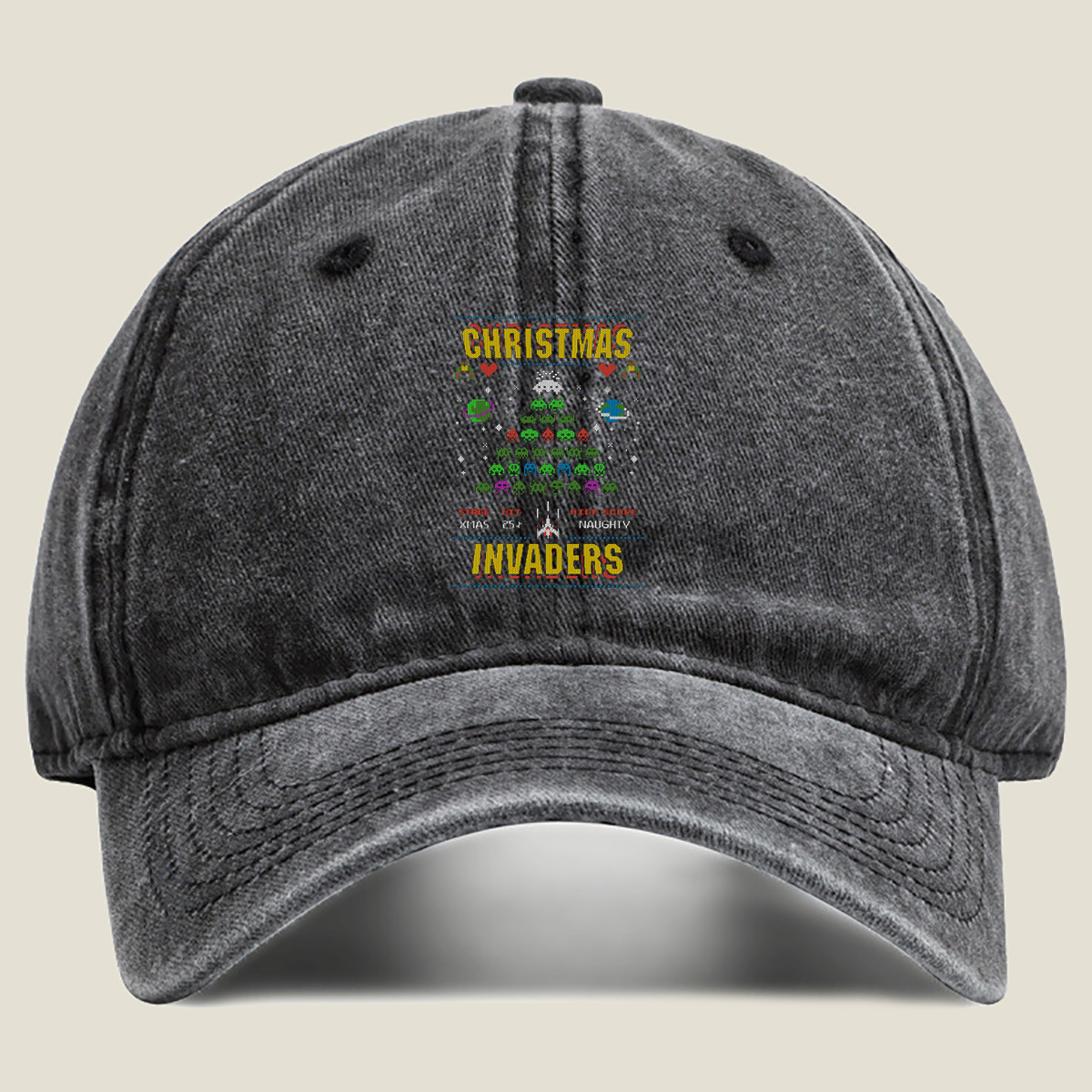 Christmas Invaders: Space Aliens and Holiday Fun - Washed Denim - Baseball Cap