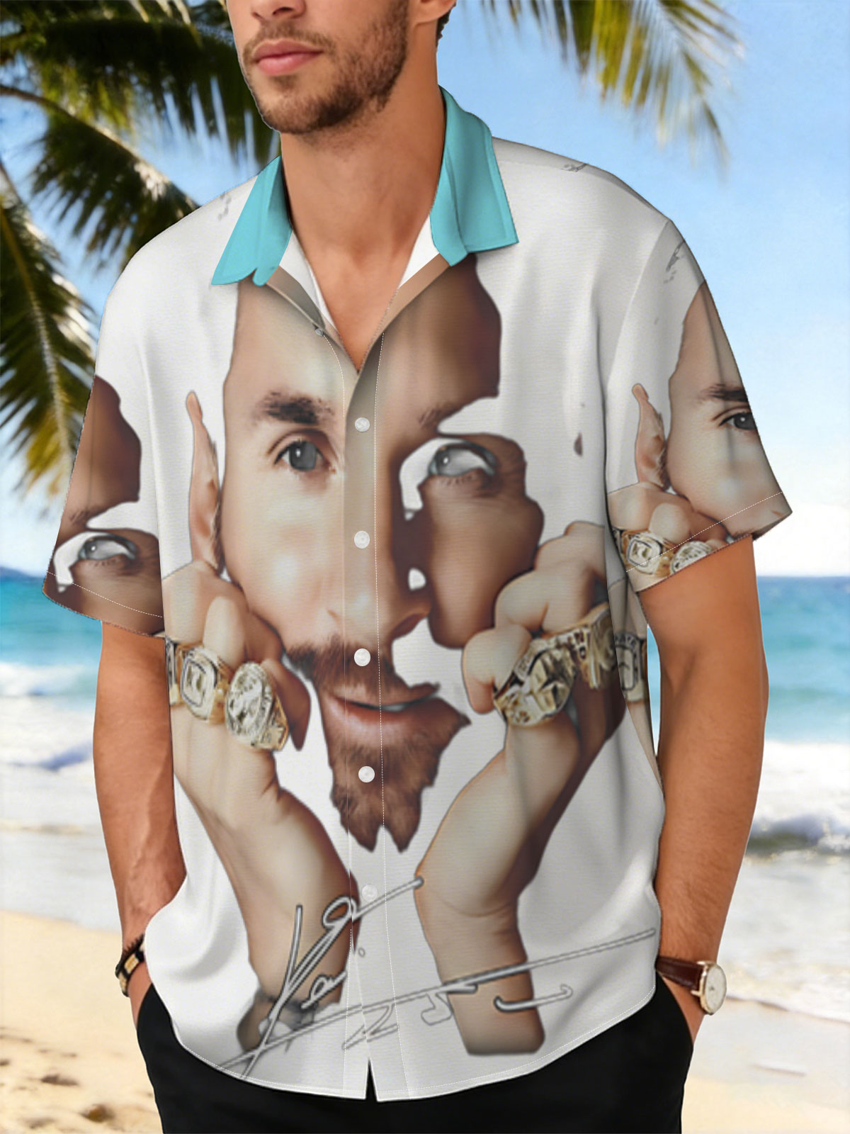 Lionel Messi with Championship Rings Signature Portrait -  Shirt