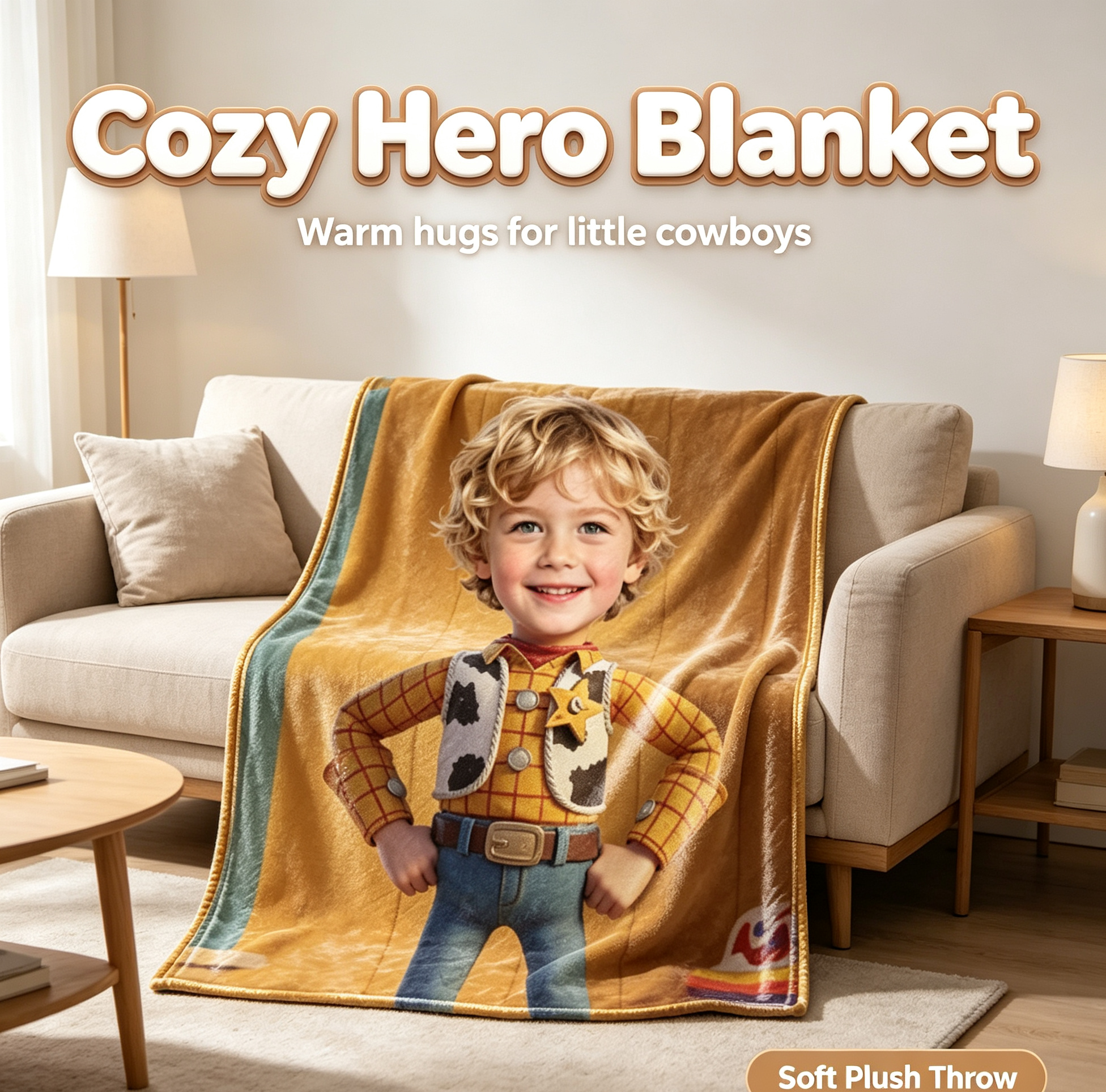 Toy Story Sheriff Woody Custom Photo Blanket for Boys, Soft Flannel Throw Blanket