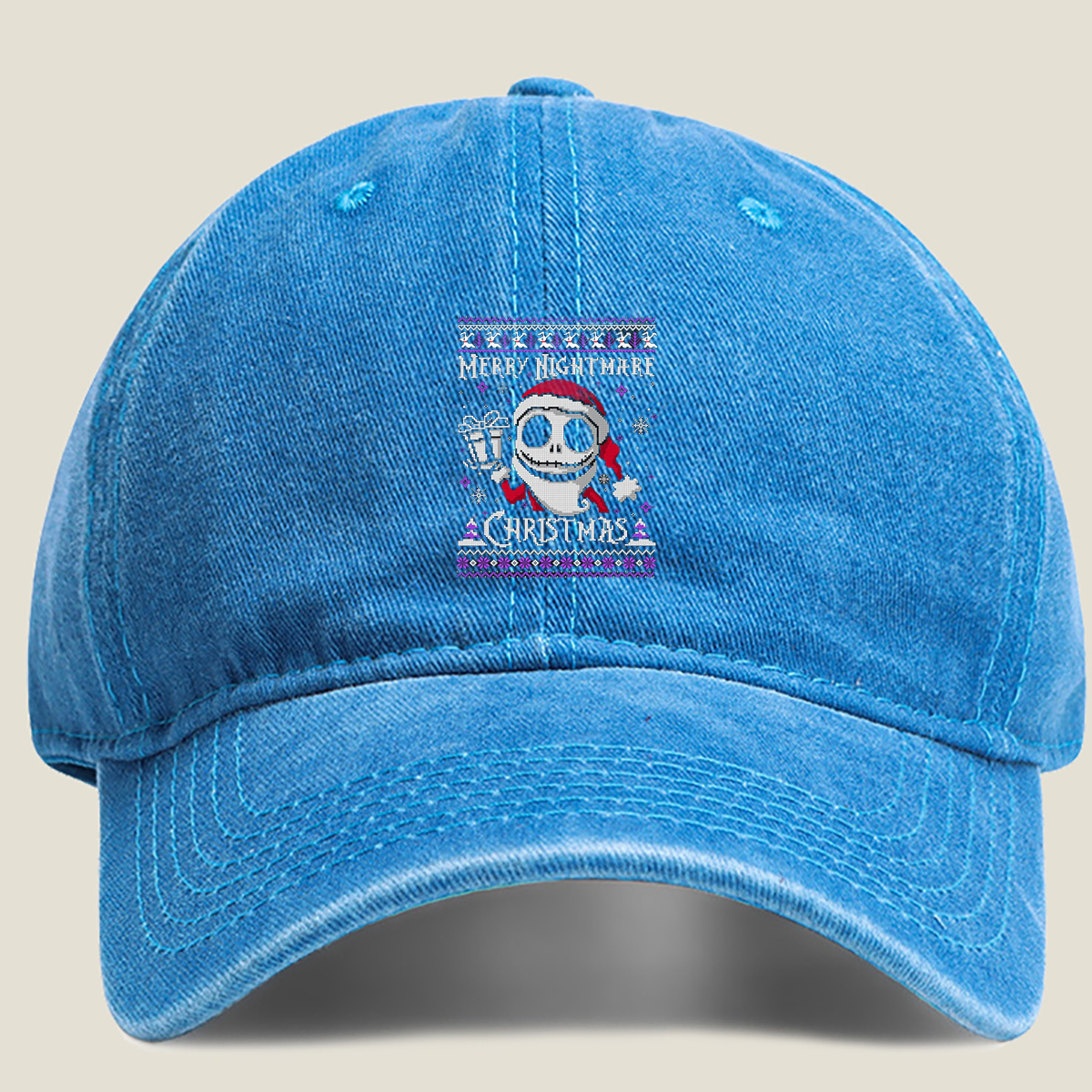 Merry Nightmare Christmas - Jack Skellington - Washed Denim - Baseball Cap