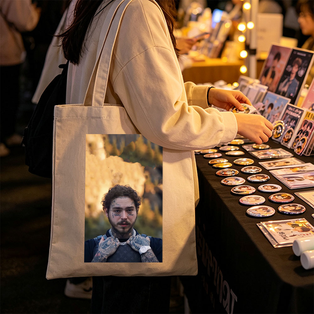 Post Malone Outdoor Portrait with Tattoos and Nature Background - Canvas tote bags