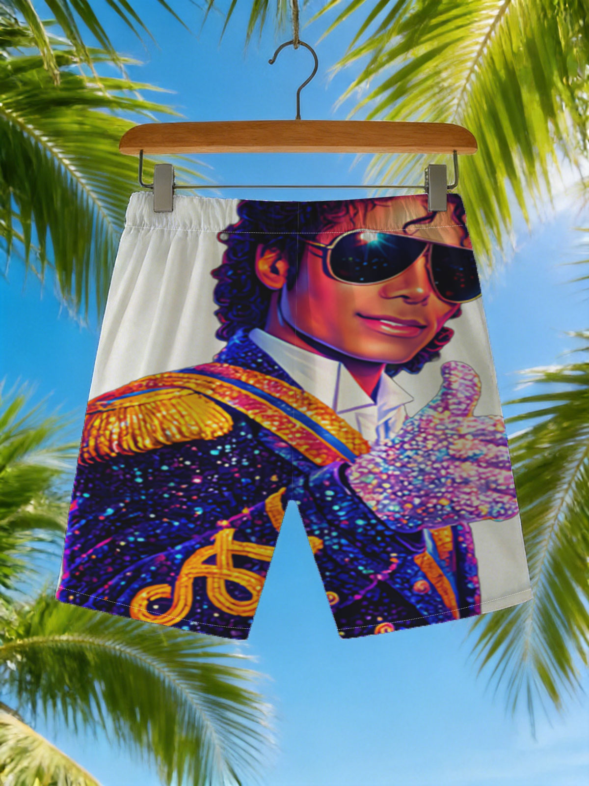 Michael Jackson in Iconic Military Jacket and Sparkling Glove -  Beach shorts