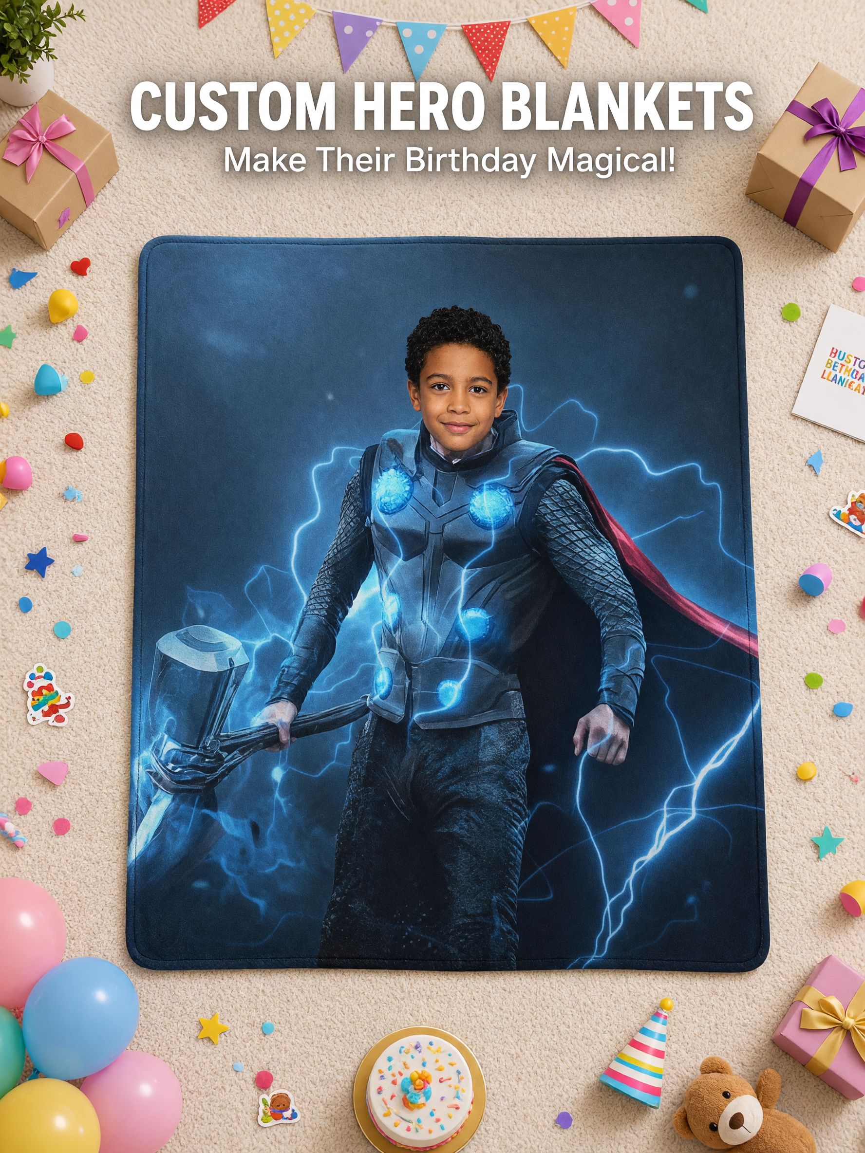 Custom Photo Superhero Flannel Blanket, Personalized Cozy Throw for Kids Adults Bed Couch, Memorable Keepsake Gift