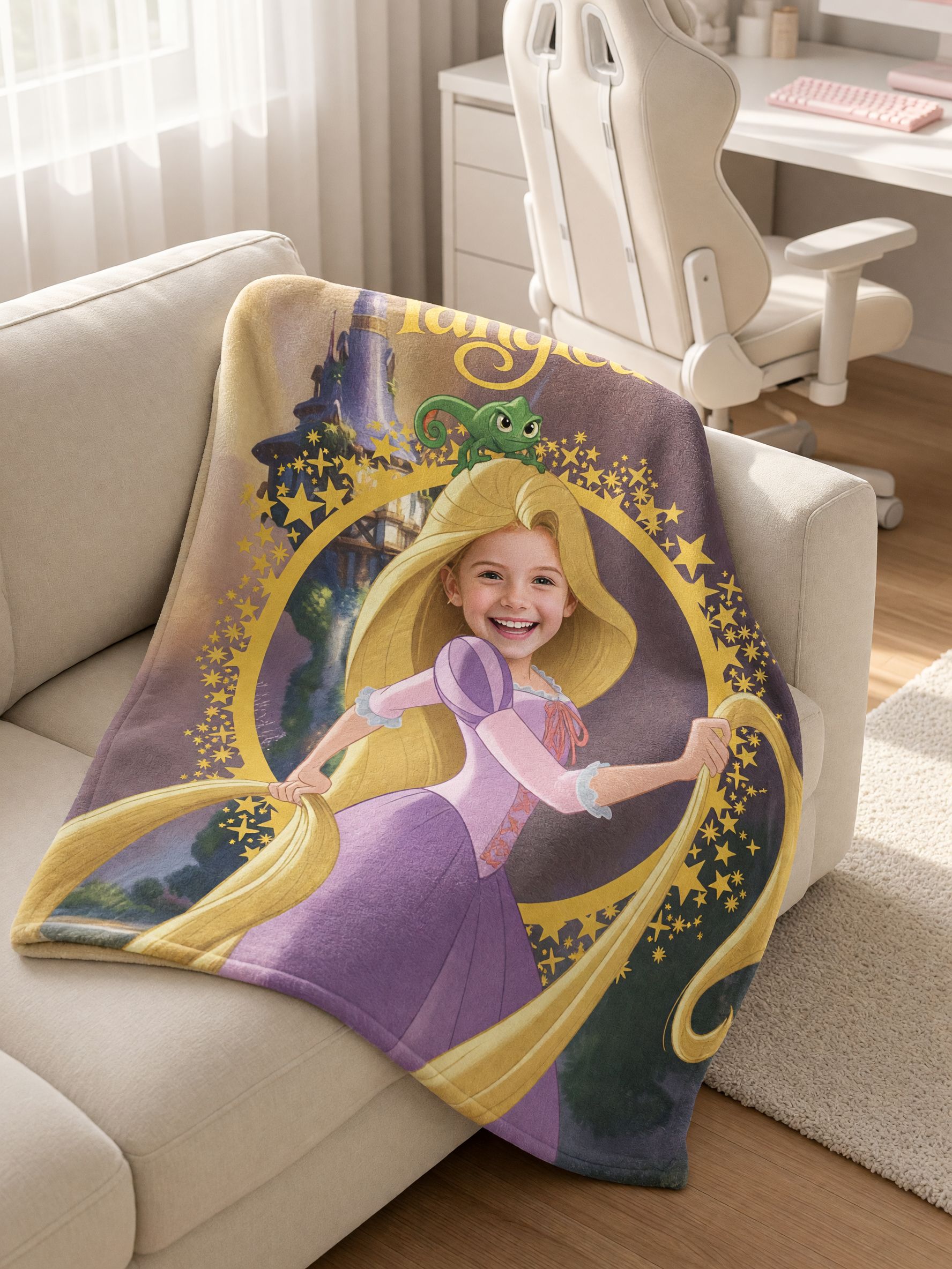 Custom Face Blanket Personalized Fairytale Princess Flannel Throw, Soft Cozy Fleece Gift for Kids and Family