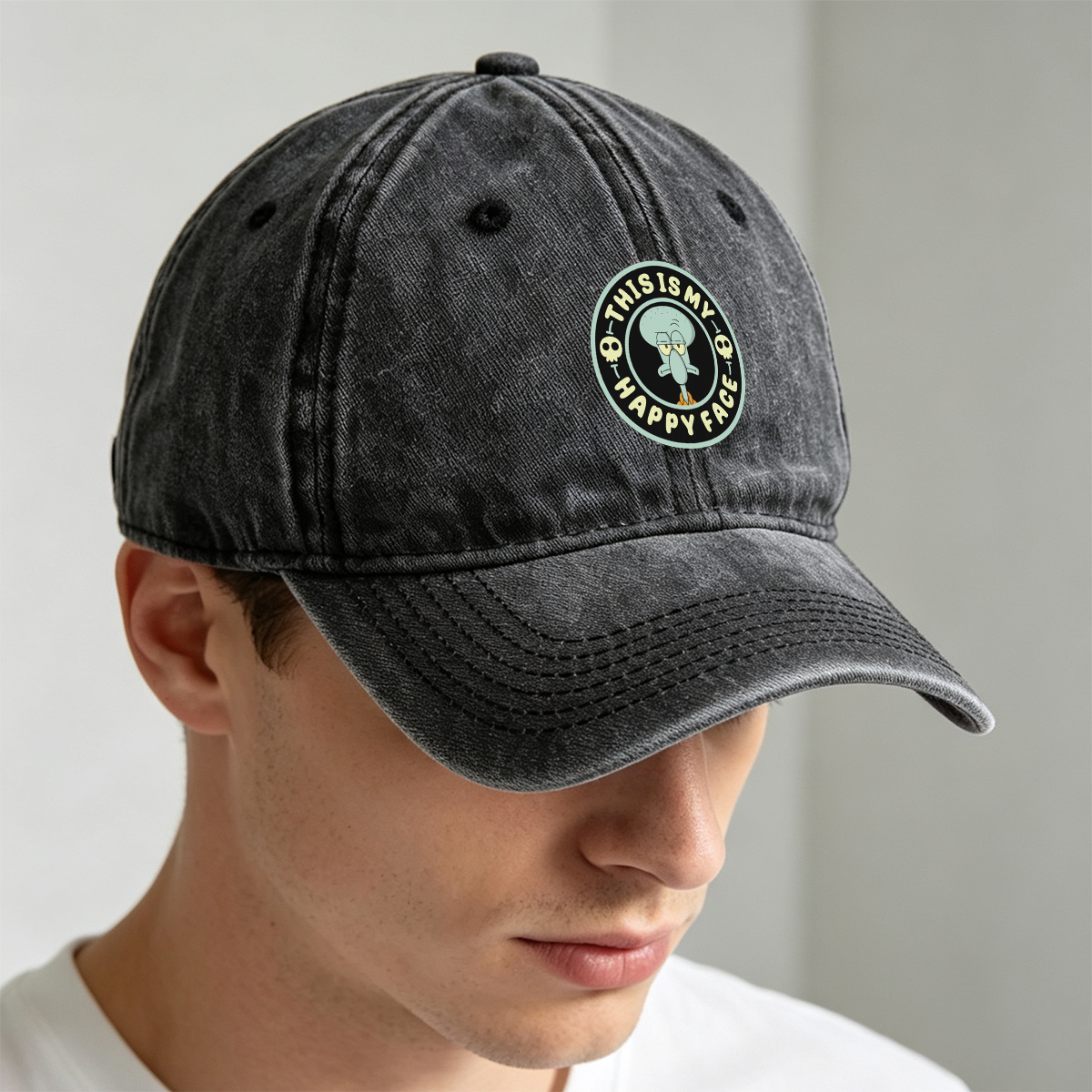 Squidward This Is My Happy Face - Washed Denim - Baseball Cap