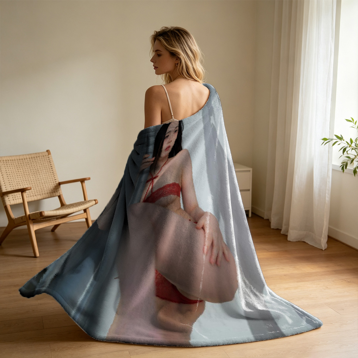 Two Women Kissing on Satin Sheets - Blanket