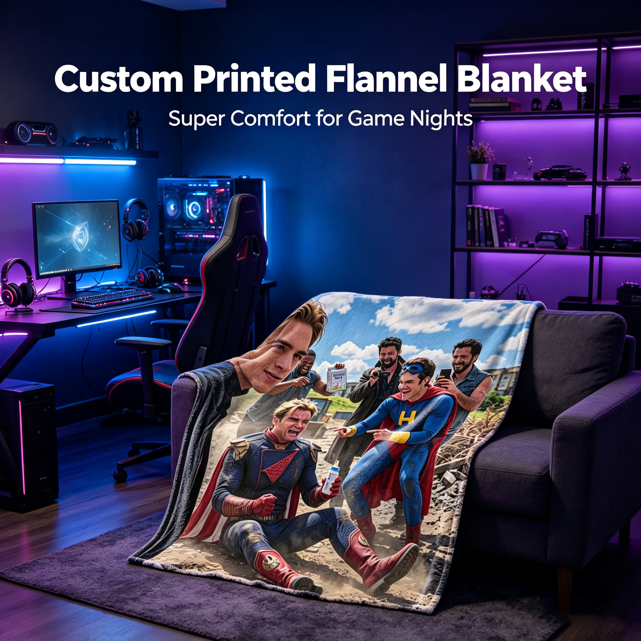 Custom Face Blanket The Boys Superhero Group Scene Flannel Blanket Perfect for Fans of Action Movies and Pop Culture Ideal as a Cozy Gift or Fun Giveaway