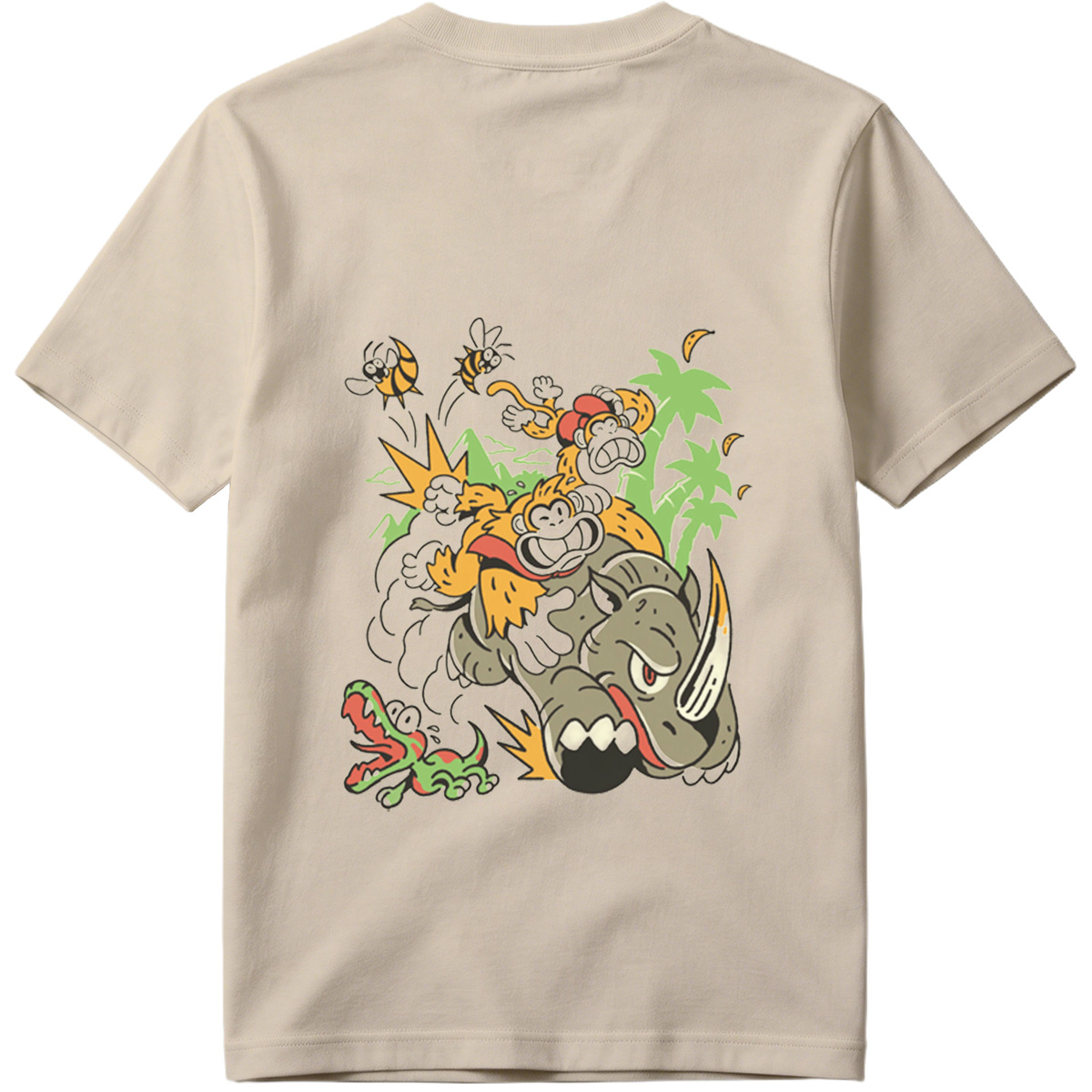 Donkey Kong and Diddy Kong Ride a Rhinoceros Through Jungle Chaos - Tee