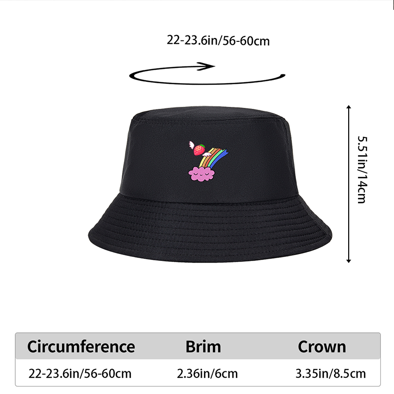 Unisex Bucket Hat with Strawberry Wings and Rainbow Cloud Print - Classic Adjustable Sun Hat for Outdoor Activities, Perfect for Teens and Young Adults Seeking Fun and Fashionable Headwear