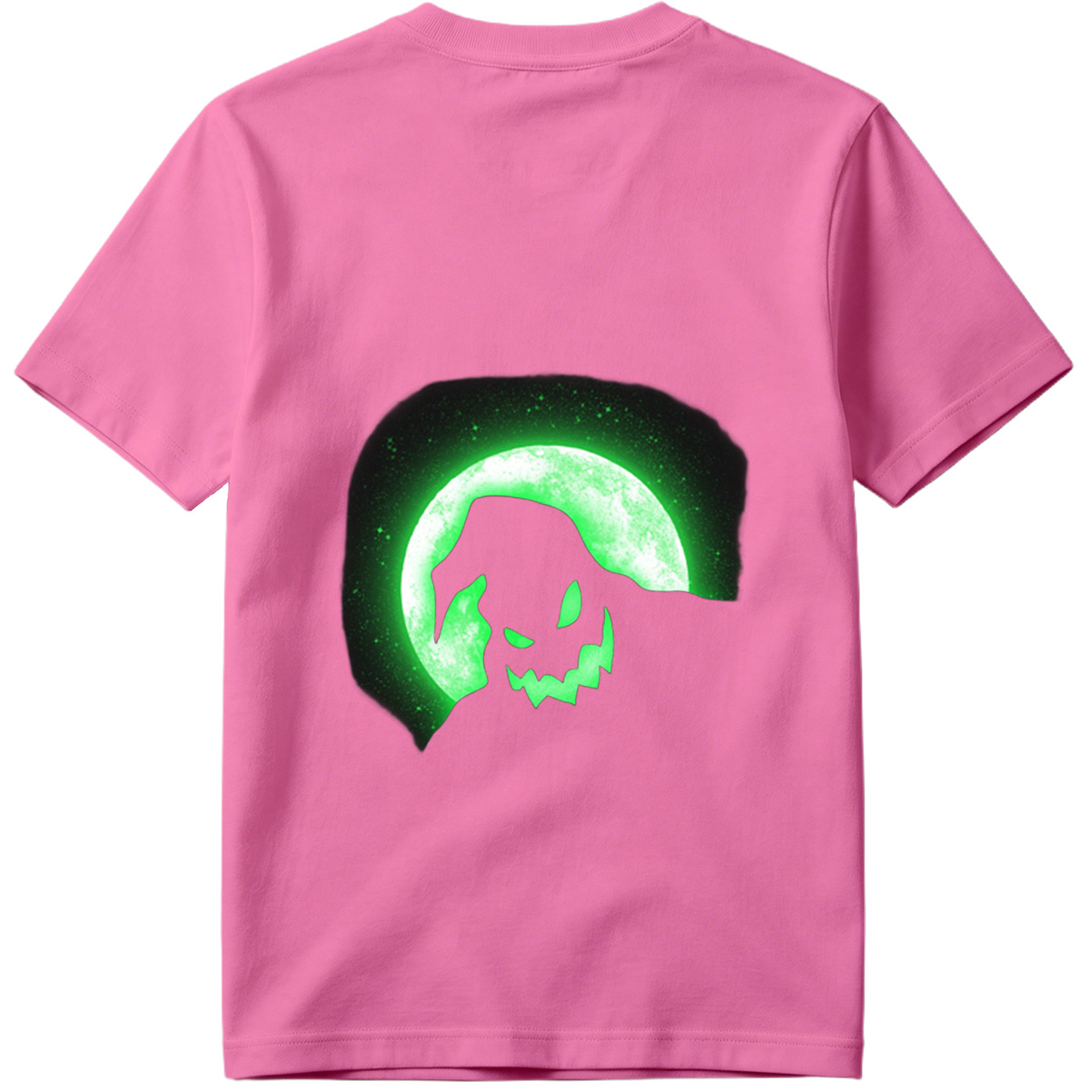 Pumpkin Head Silhouette Against Green Moon - Tee