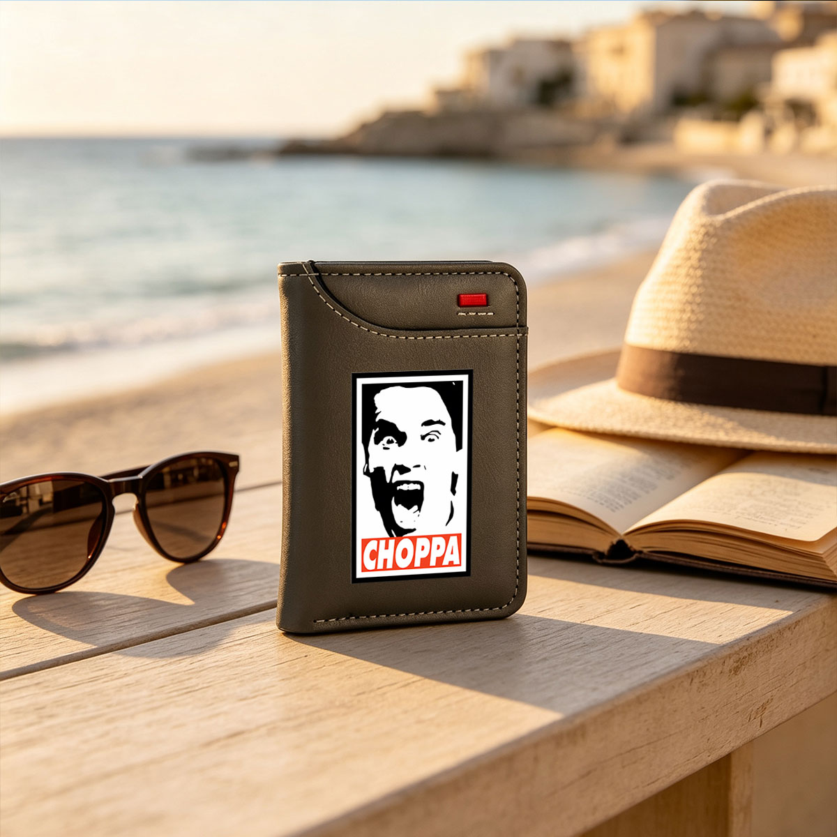 Choppa: A Bold Black and White Portrait with Red Text - Vertical Style Wallet