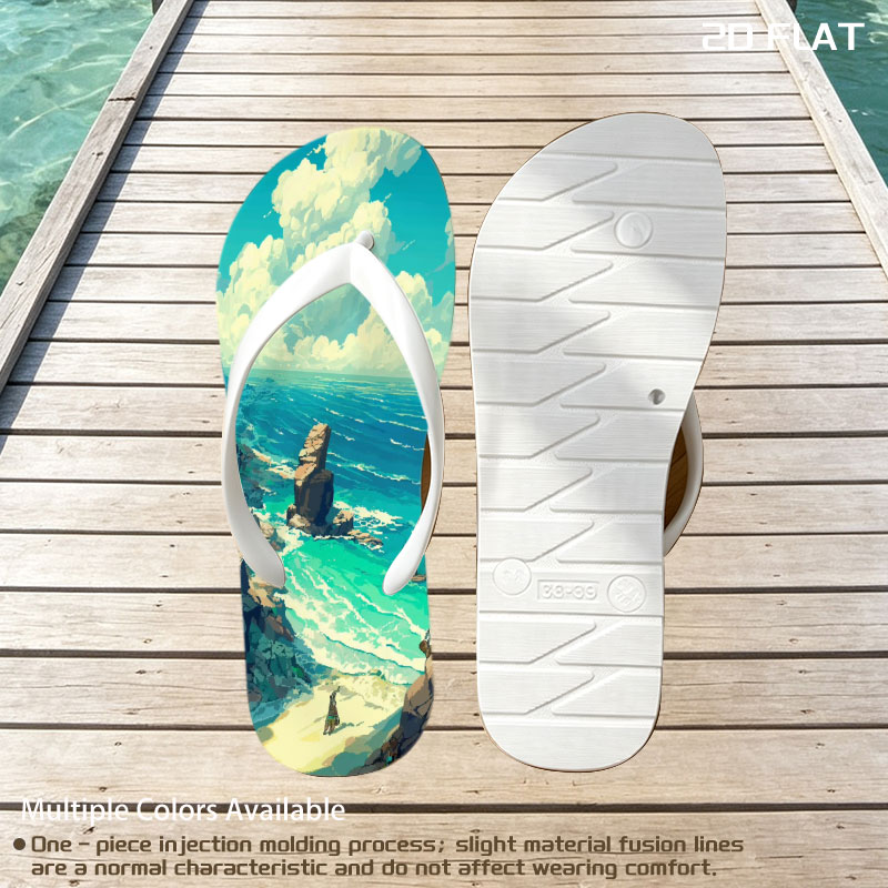 Coastal Landscape with Rocky Shore and Sailboat -  flip-flops
