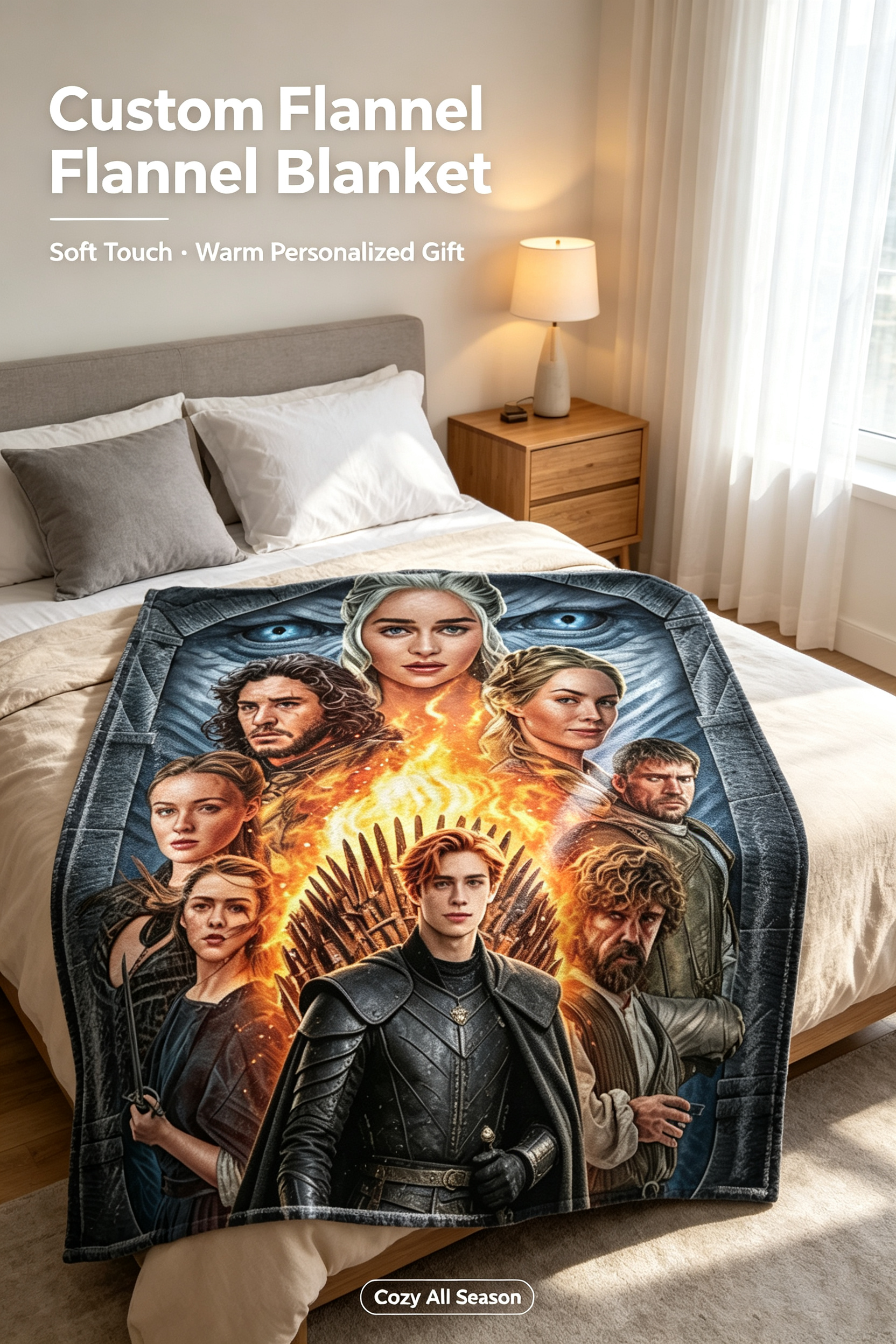 Custom Face Blanket Game of Thrones Flannel Blanket for Couch, Bed, or Travel – Perfect Gift or Giveaway for Fans