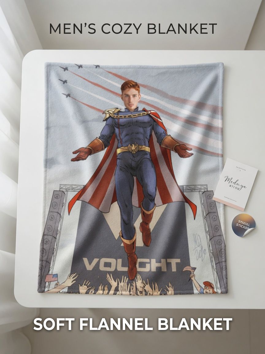 Custom Photo Face Superhero Flannel Blanket Ultra Soft Cozy Throw Blanket Personalized Gift for Family and Friends