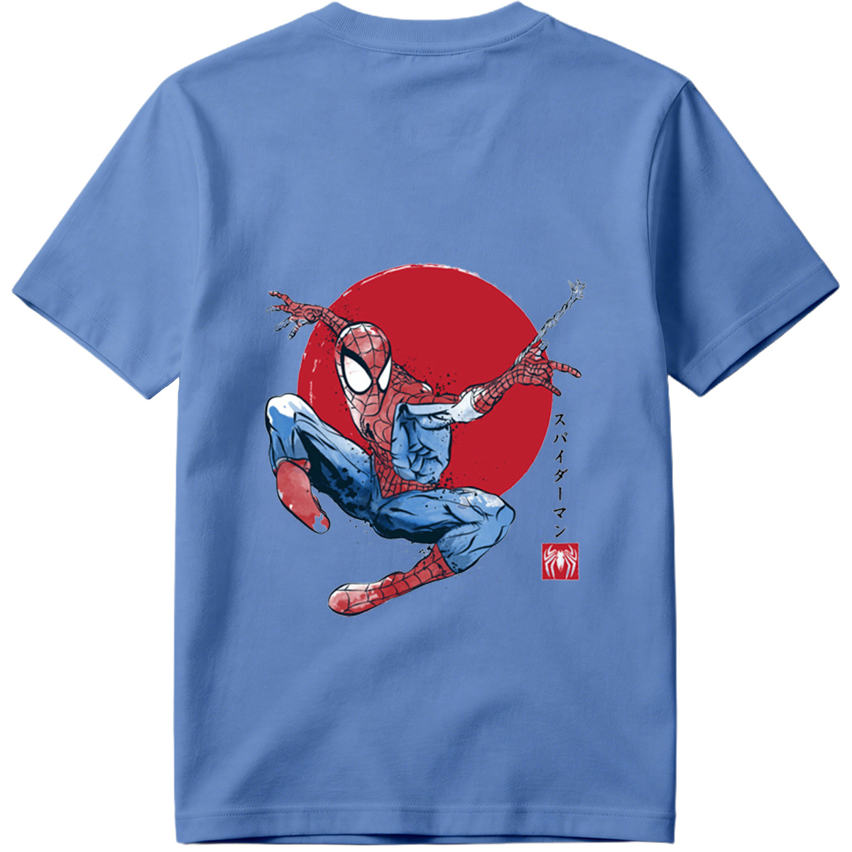 Spider-Man in Action Against Red Sun Background - Tee