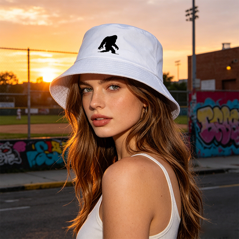 Unisex Classic Bucket Hat with Bigfoot Silhouette Print - Lightweight Sun Protection Hat for Outdoor Adventures, Hiking, Camping, and Casual Wear - Ideal for Nature Enthusiasts and Adventure Seekers