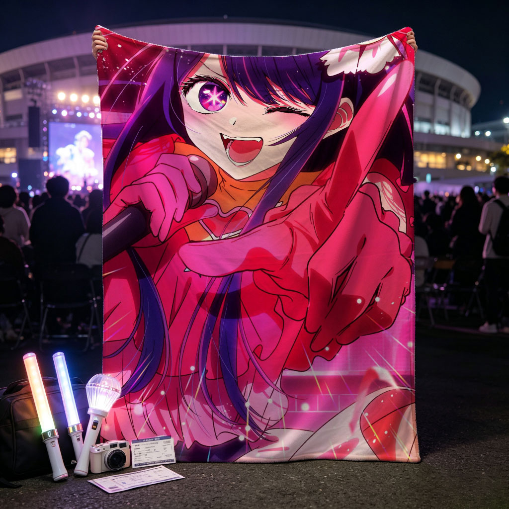 Lilac from Love Live! Superstar!! Singing with a Microphone in a Vibrant Pink Stage Performance - Blankets