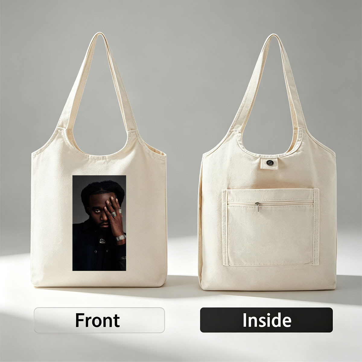 Kendrick Lamar Portrait with Hand on Face and Silver Jewelry - Canvas shoulder bags/