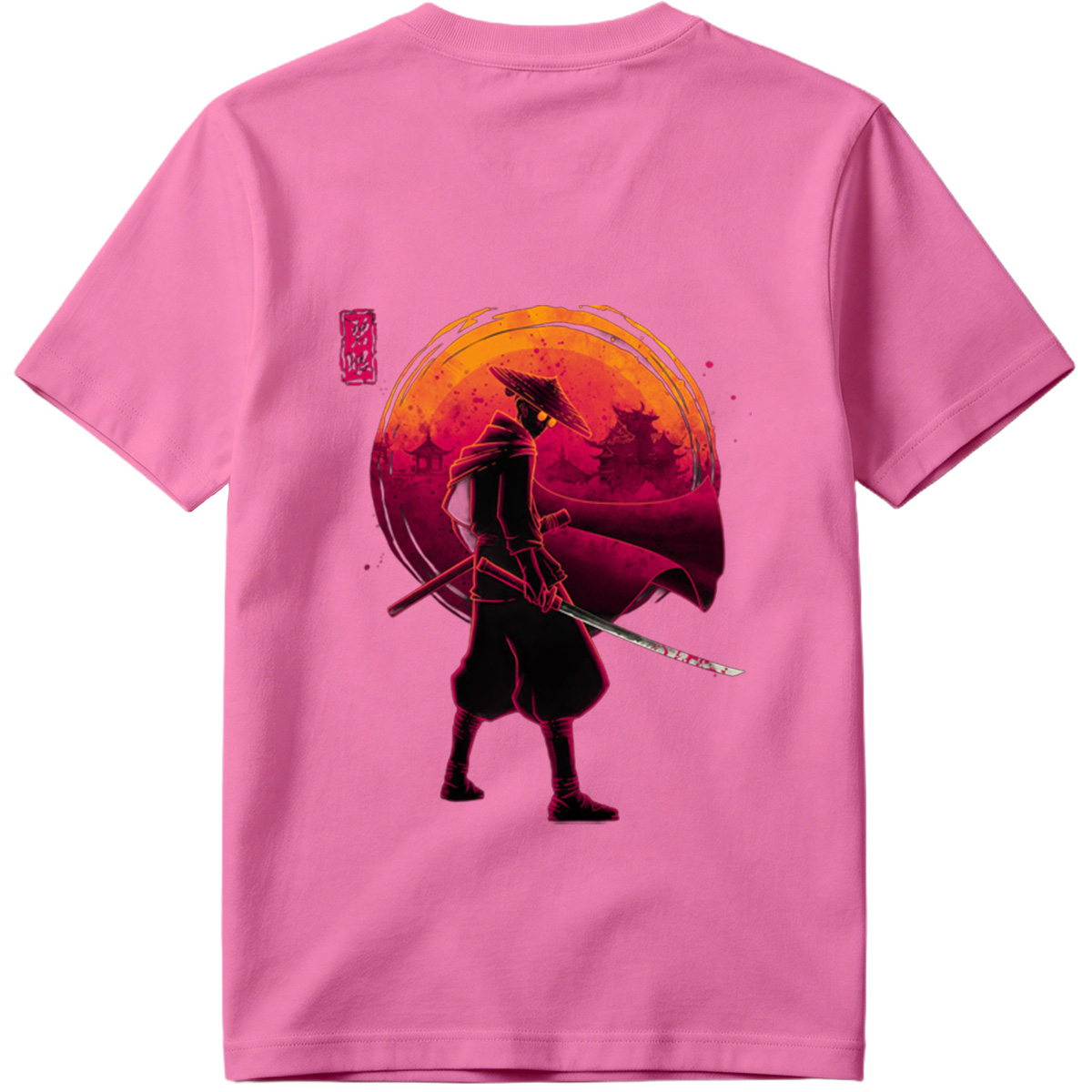 Samurai Warrior with Bloodied Sword Against Crimson Moon - Tee