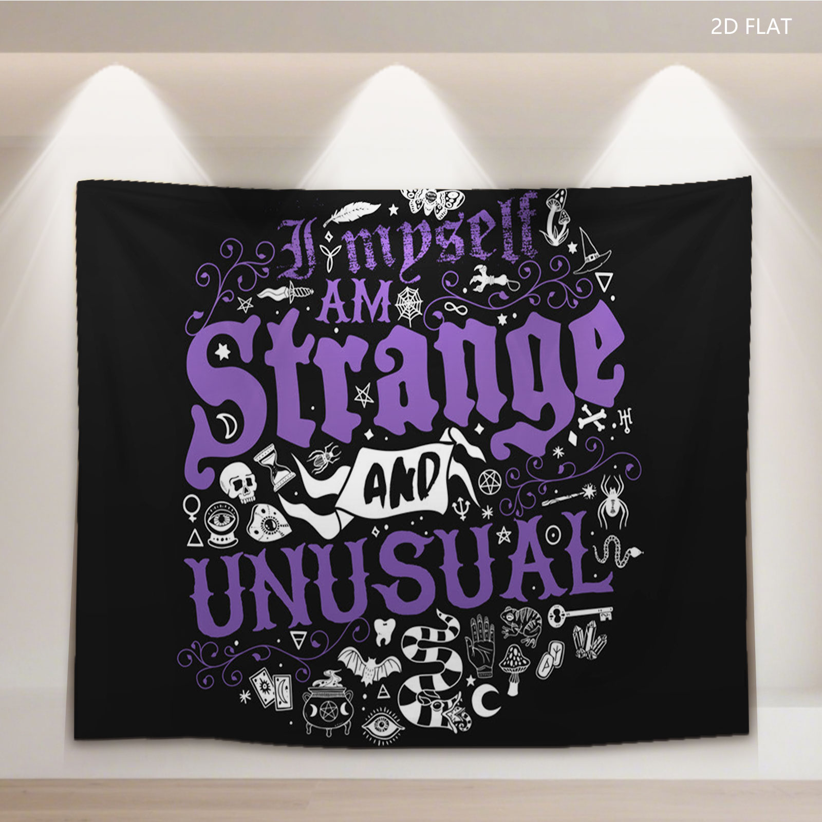I Myself Am Strange and Unusual: Gothic Typography Art with Mystical Symbols - Tapestry