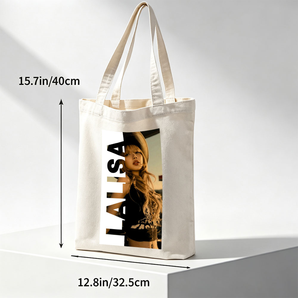 Lisa in a stylish hat and black outfit with bold text overlay - Canvas tote bags