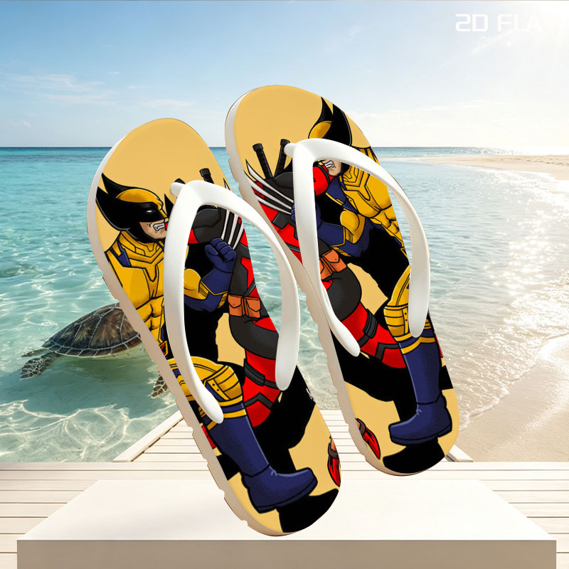 Wolverine and Deadpool in Action with Dogpool -  flip-flops
