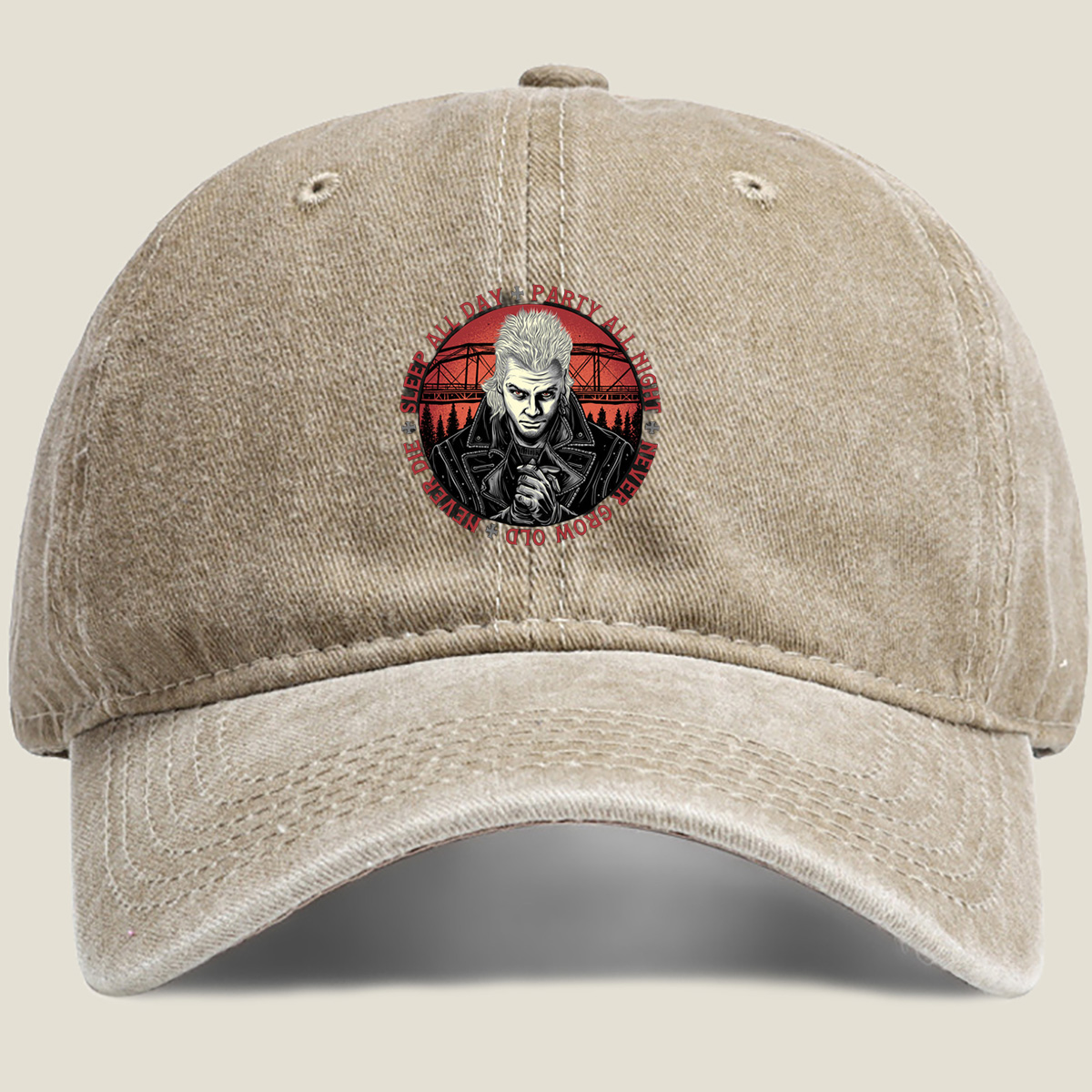 Johnny Silverhand: Sleep All Day, Party All Night, Never Grow Old, Never Die - Washed Denim - Baseball Cap