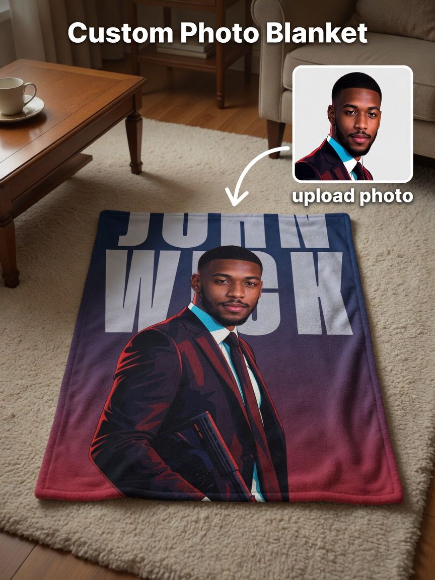 Custom Photo Blanket Personalized Face Portrait Ultra Soft Flannel Fleece Throw Lightweight Warm Cozy Bed Couch Gift