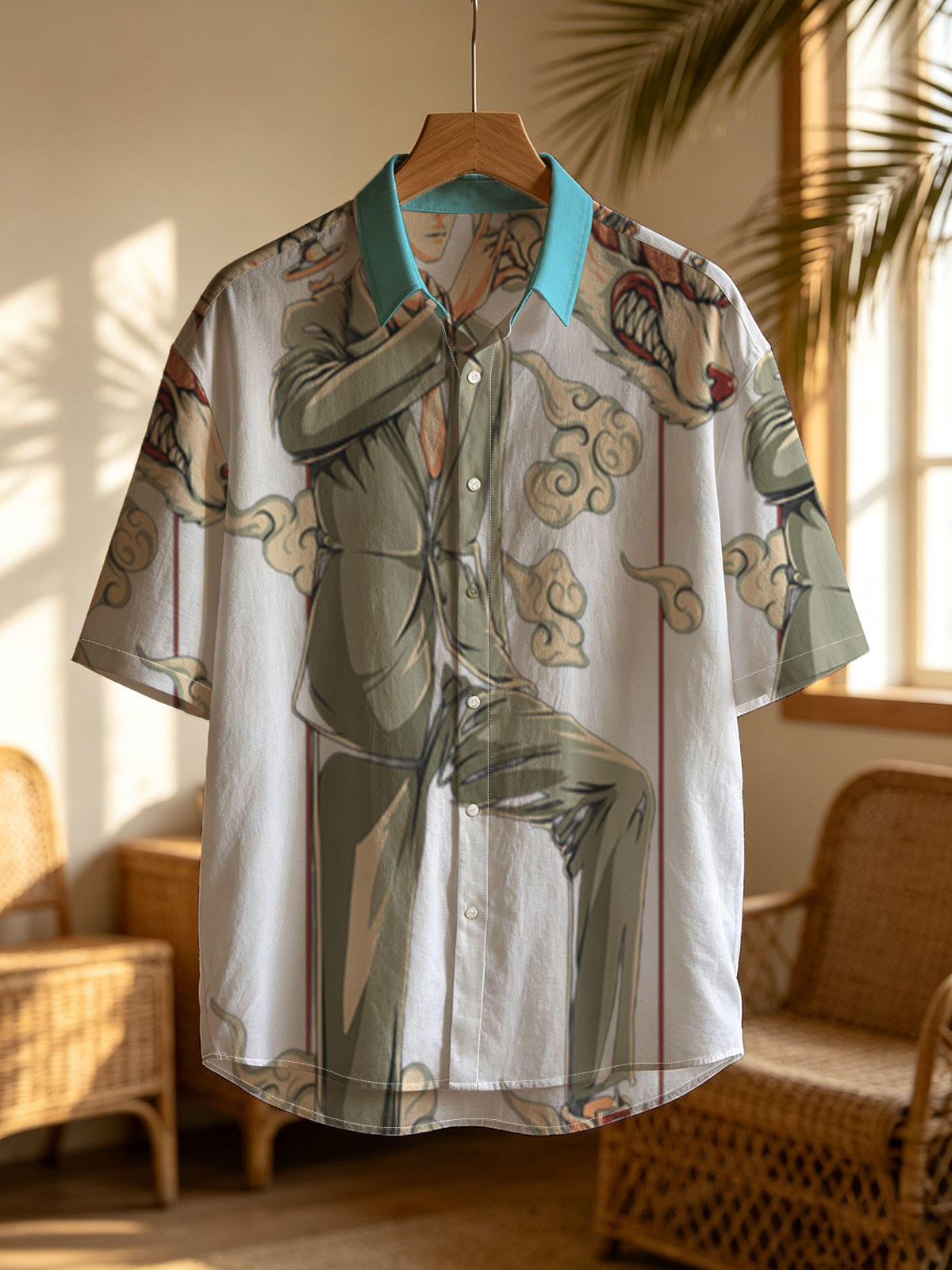 Anime Character with Sword and Fox Spirit, Stylish Suit and Sneakers -  Shirt