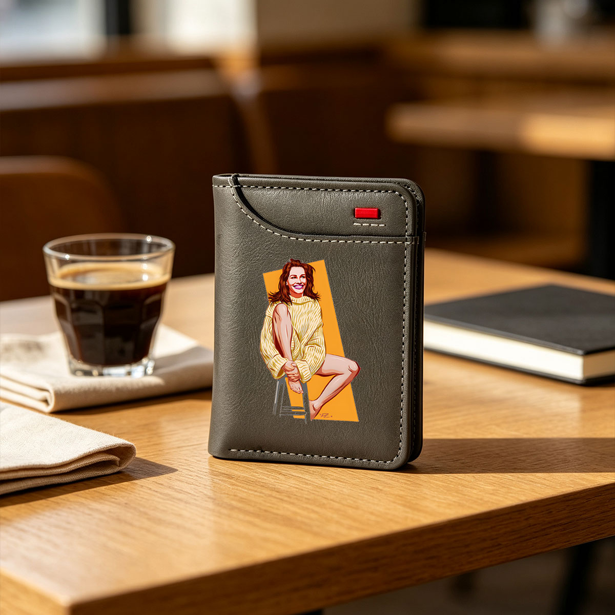 Woman in Yellow Sweater Sitting on Stool - Vertical Style Wallet