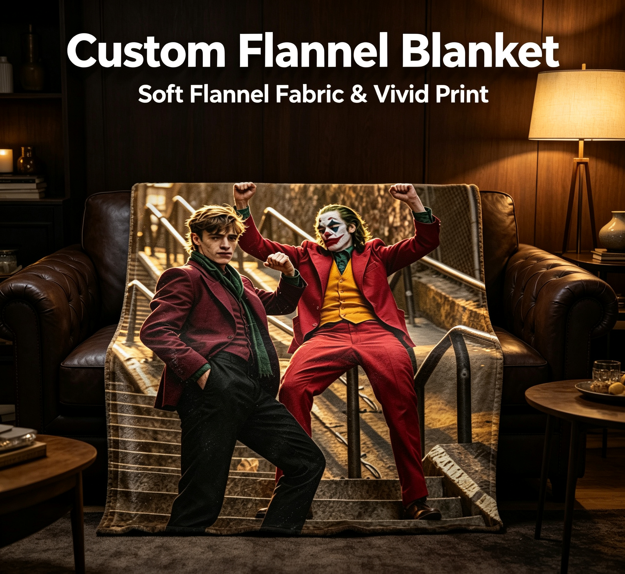 Custom Face Blanket Joker Movie Character Flannel Blanket for Couch or Bedding Gift Idea for Fans and Collectors