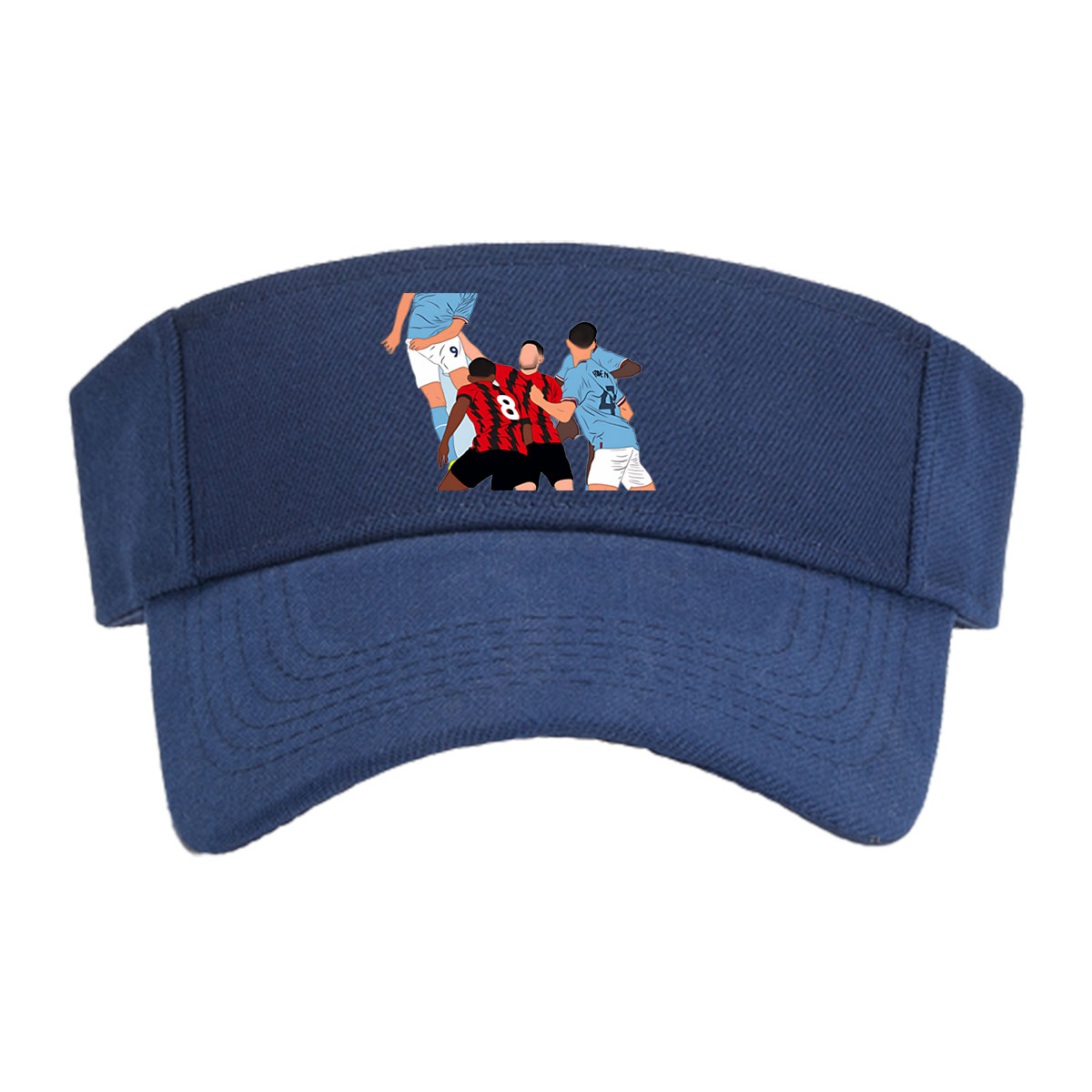 Soccer Players in Action: Blue vs Red Team Duel for Header -  Visor cap