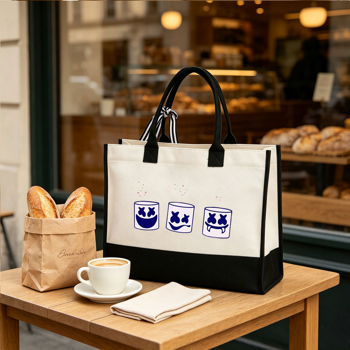 Marshmello: Three Expressive Faces with Unique Smiles - Canvas patchwork gift tote bag